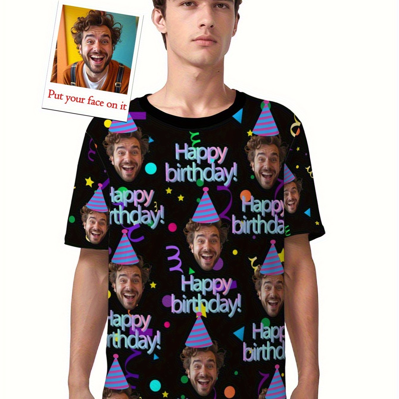 TEMU Custom Men's T-shirts With Personalized Photo Portraits, Unique Gifts, And Fun Face- Effects. Perfect For , , Or , Ideal For Parties, Birthdays,