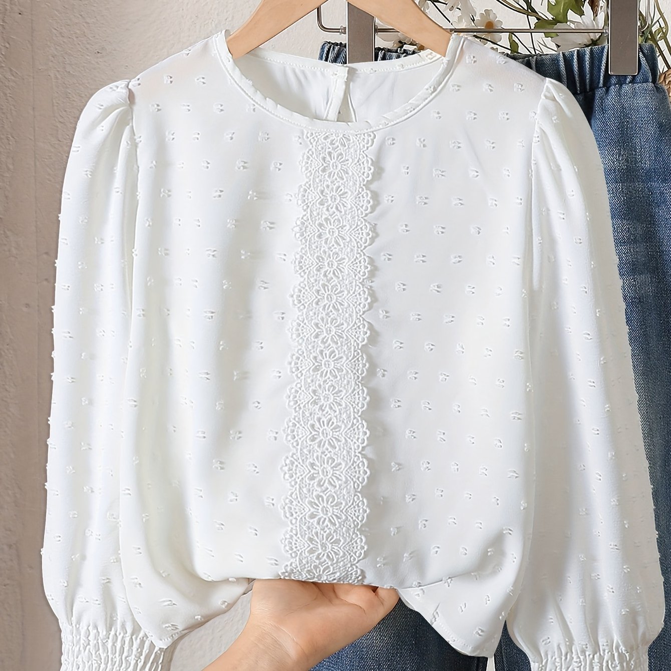 TEMU Girls' Thin Lace Base Layer Shirt, Spring/autumn Style T-shirt 2025 Top, Girly Long Sleeve With Cuffs