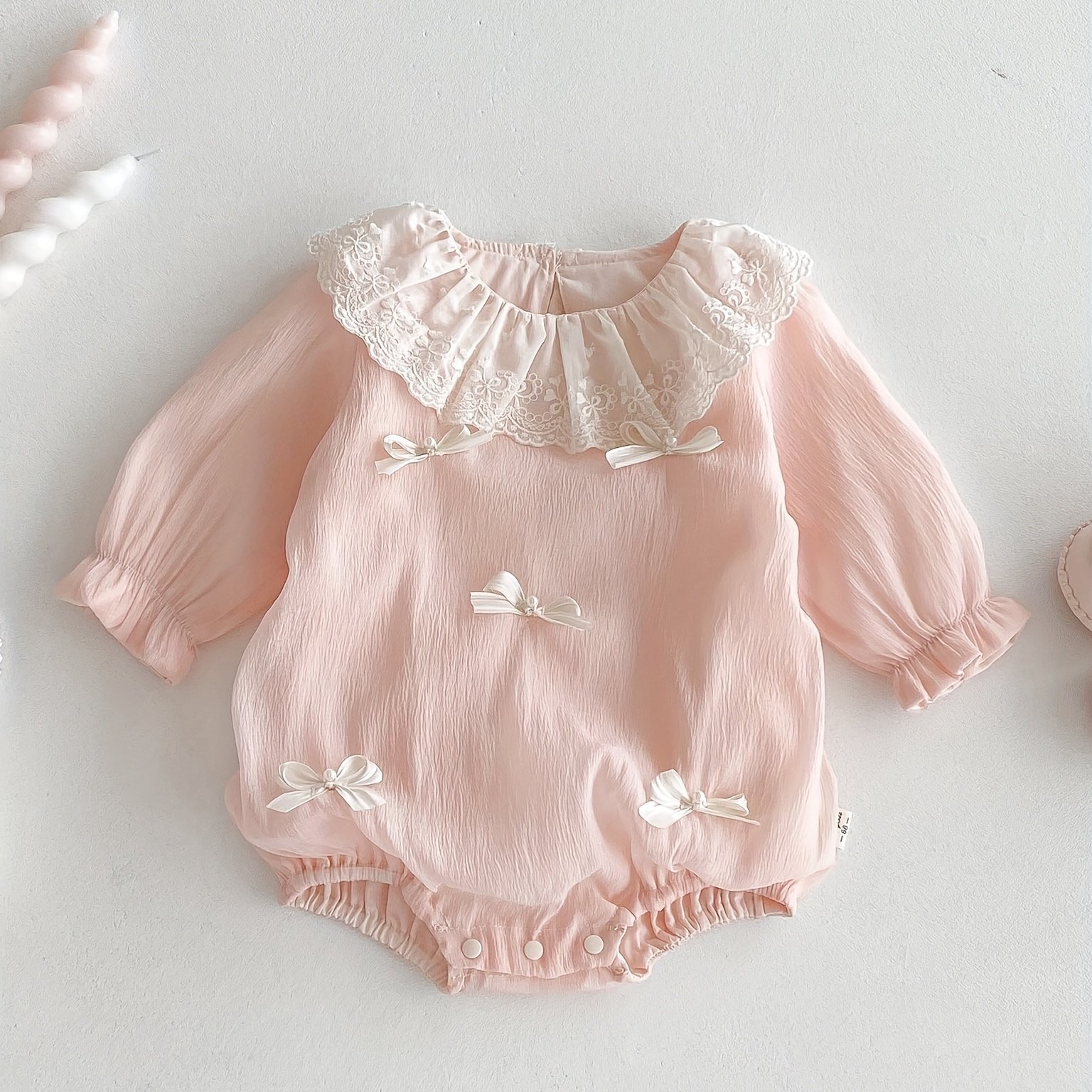 Autumn Baby Girl Long Sleeve Lace Collar Triangle Bodysuit With Bow, Sweet Romper For , Perfect For Outdoor