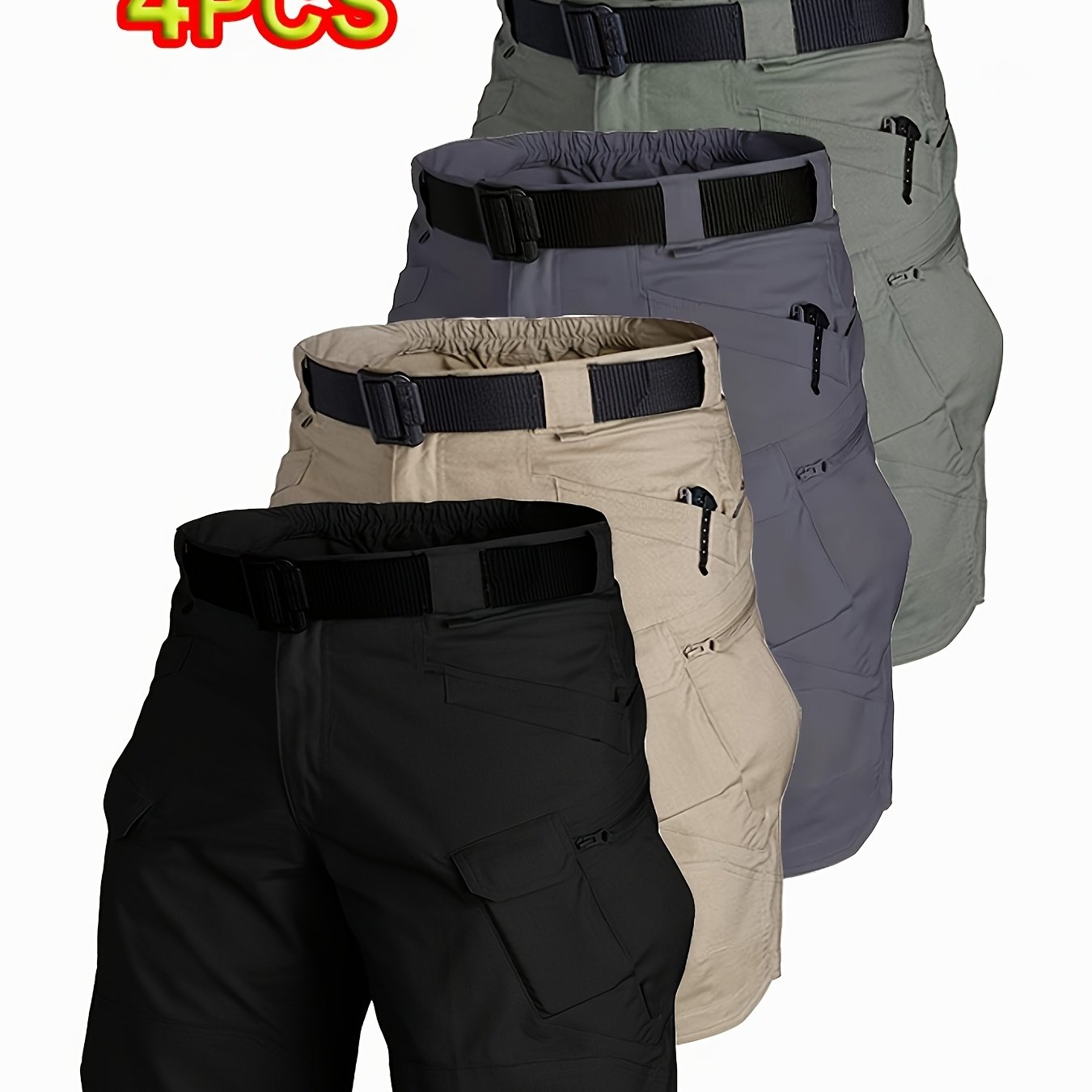 Image of 4pcs 's Multi-pocket Summer Cargo Shorts Outdoor Summer Camping Hunting Fishing Hiking Multi-functional Sports Shorts Lightweight And Durable Tactical Shorts(no Belt)