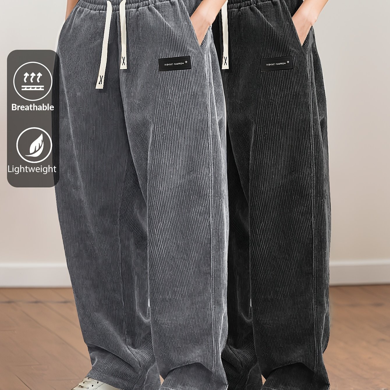2pcs Women's Corduroy Pants, Spring/autumn Elastic Waist With Drawstring, , Casual Trousers, Suitable For Casual, S, Dating, Etc.