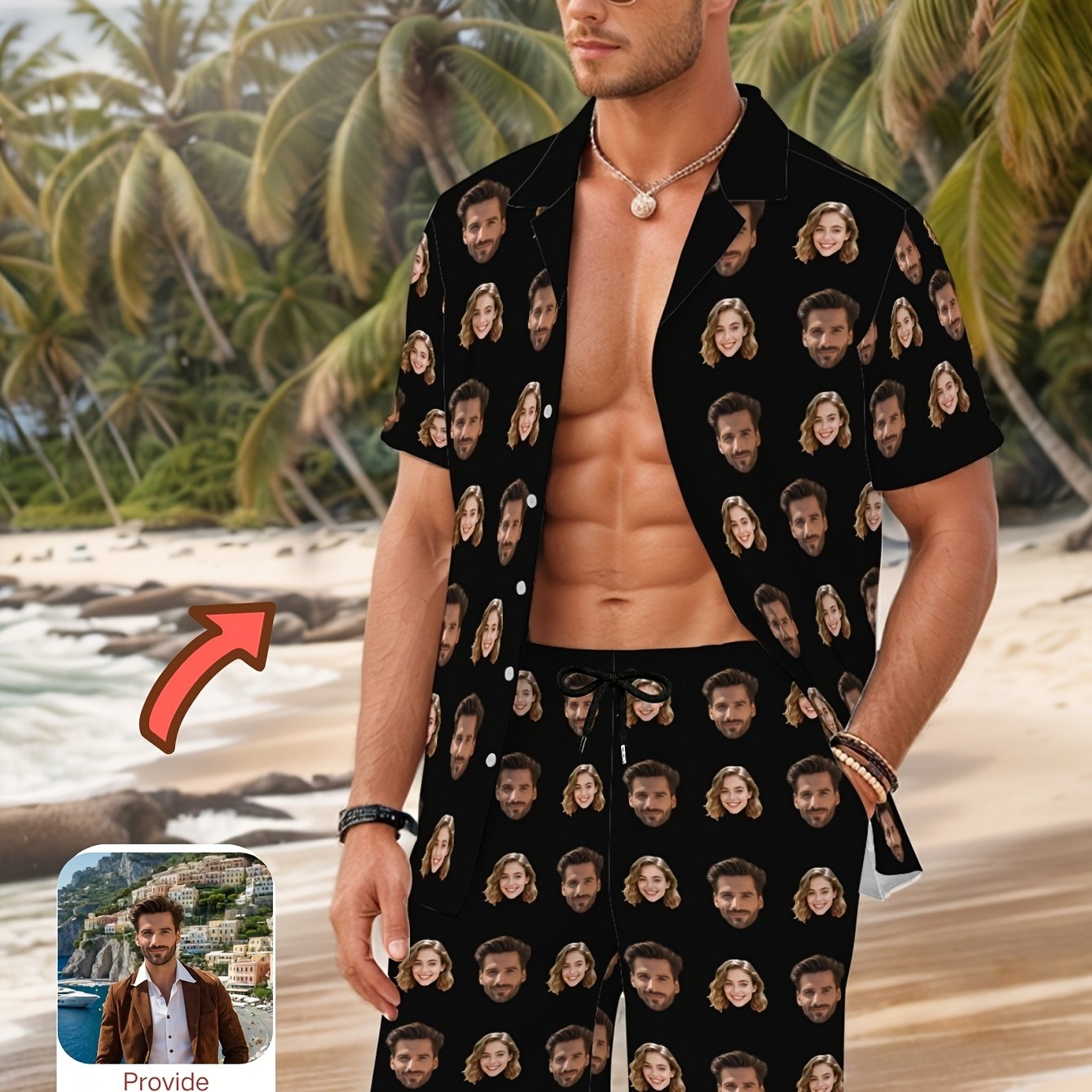 TEMU [customized] Men's Fashion Shirt Set, 2pcs, Shirt And Shorts, Personalized Custom Set, Suitable For Daily Wear, Gifts For Father's Day,