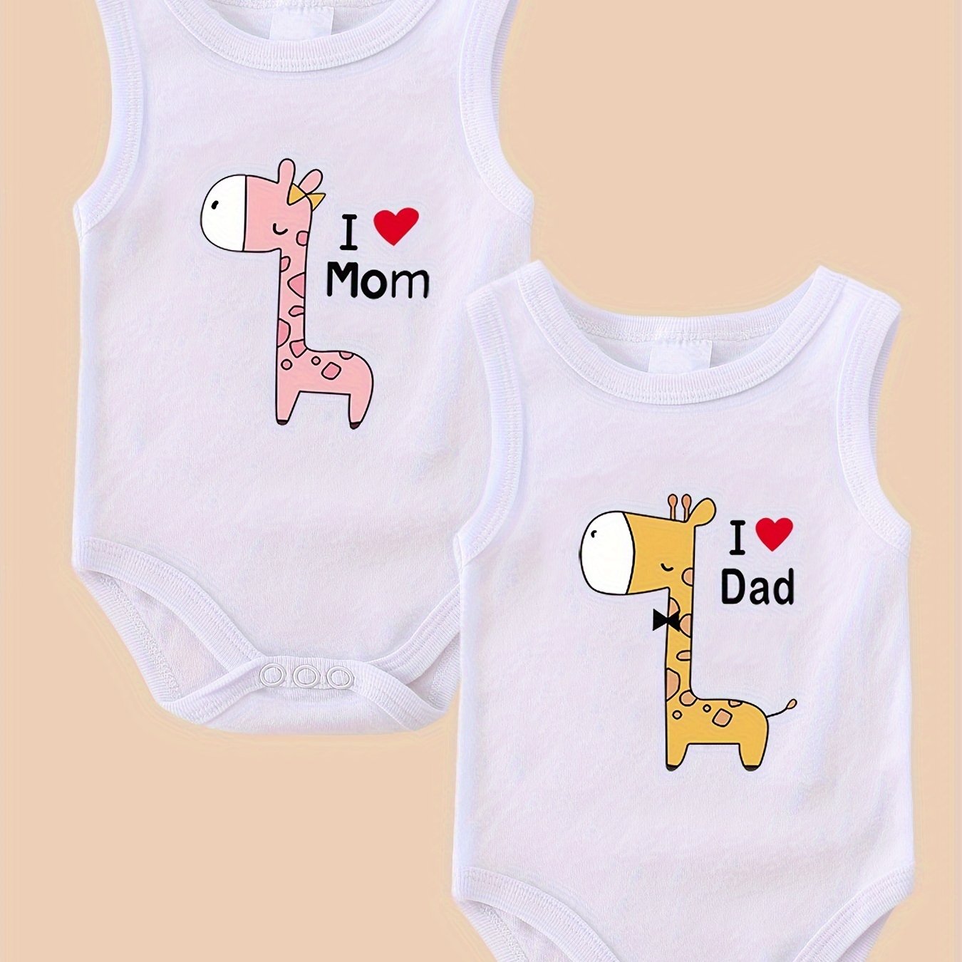 Image of 2pcs Set Baby Triangle Romper Mom Newborn Sleeveless Onesie Cute Giraffe Baby Climbing Suit Vest, For Outdoor, Boys And Girls Clothes