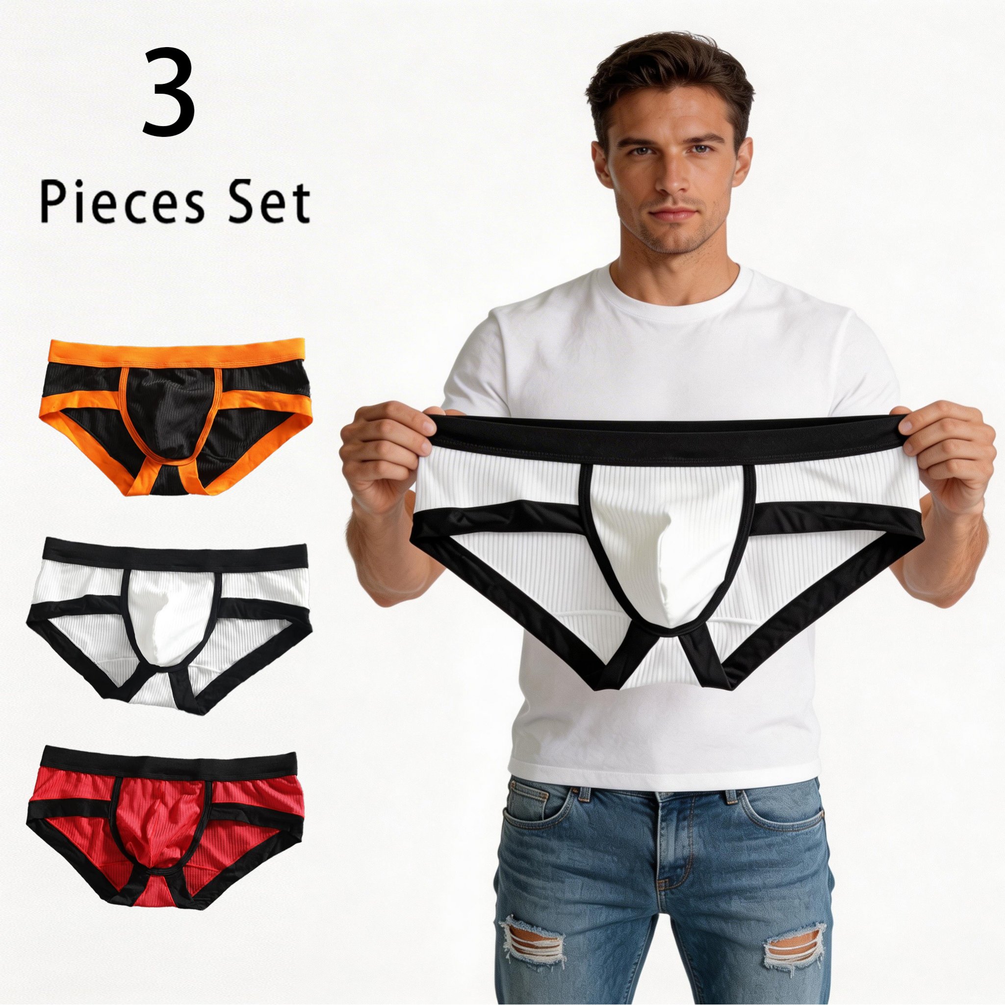 Image of 3pcs Men' Breathable Underwear - Lightweight Stretch Comfortable Soft Briefs Suitable For Gym, Training, Running & Daily Wear, Solid Color Non- Boxer Briefs , Casual Use (no, Hand Washable), Plus Size