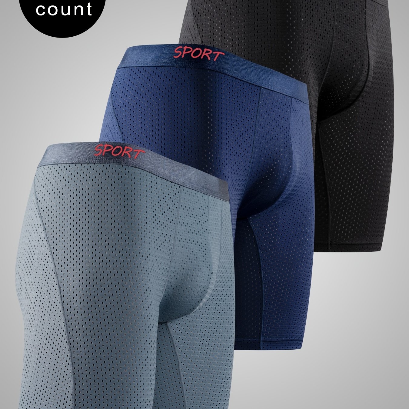 TEMU 3pcs Men's Long Boxer Shorts, Breathable Mesh Comfortable Underwear, Cool Men's Long Underwear, Sports Swimming Briefs