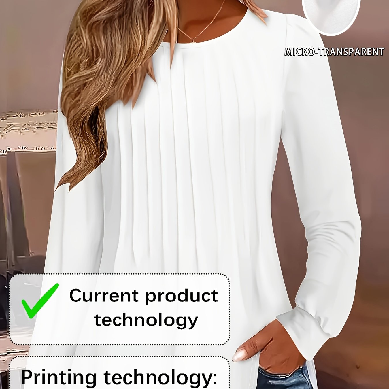 E-shop Elegantes, modisches, leicht gerafftes T-Shirt mit Puffärmeln, Halsausschnitt und langen Ärmeln, lässiges Langarmshirt, neues Damen-Oberteil für