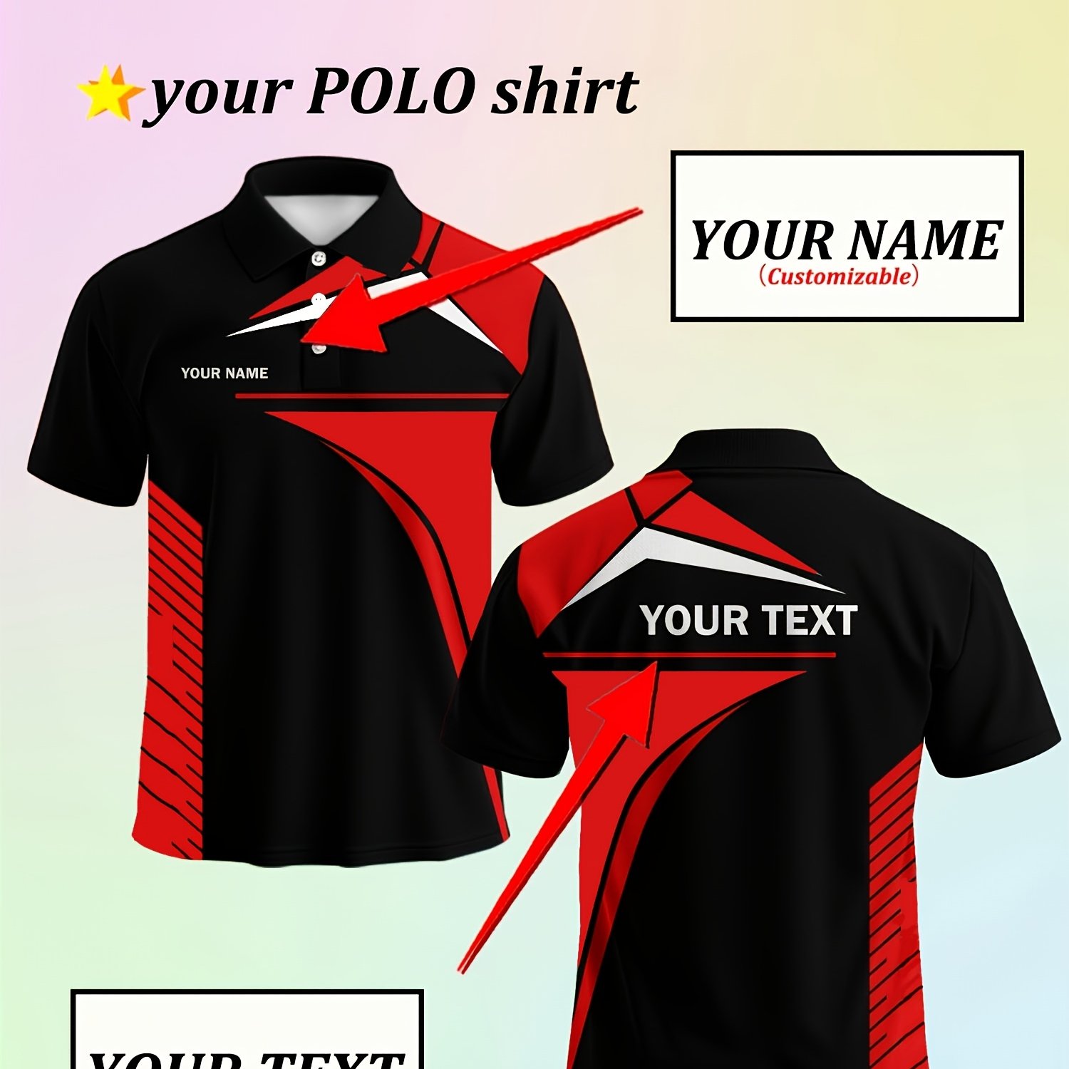 TEMU Customizable Short-sleeve Shirt, Black And Red Color-, 2 Text Areas | , Promotional Gifts