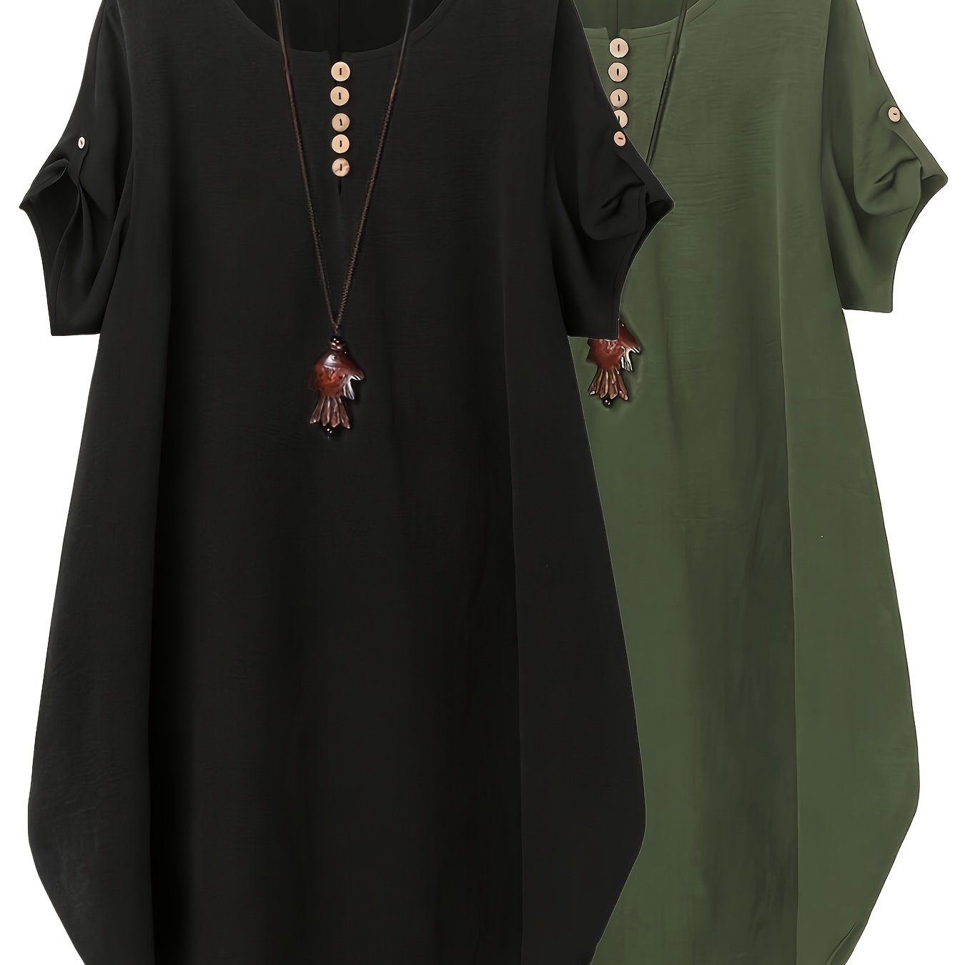 TEMU Plus Size, Plus-size 2pcs Women's Round-neck Short-sleeve Casual And Comfortable Designer Dress, Suitable For Daily Commuting