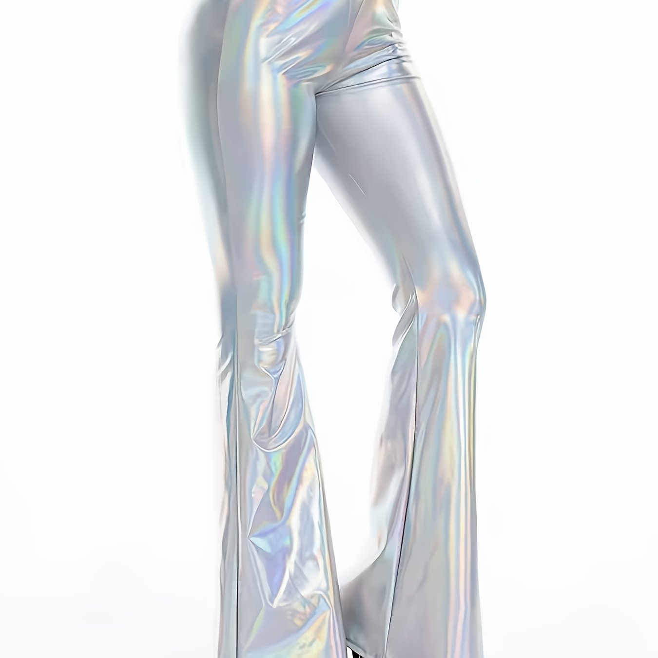 TEMU Women's Sexy Metallic Pants, Shiny Holographic Flared Trousers, High-waisted Stretchy Skinny Flared Pants For Wear