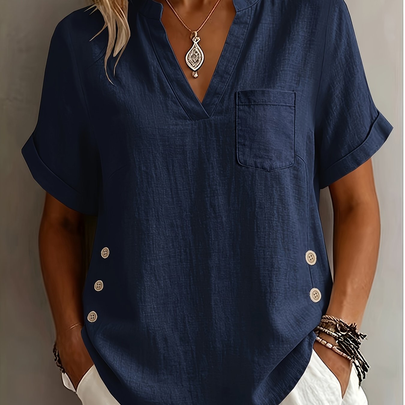 TEMU Plus Size, New Stylish And Elegant Optional Half-open Cardigan Short-sleeve Tunic Versatile Plus-size Women's Shirt