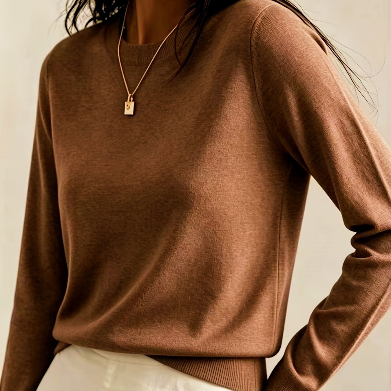 TEMU Nueva capa base tipo casual de otoño/invierno con cuello y larga, de vacacional, top de larga de color liso