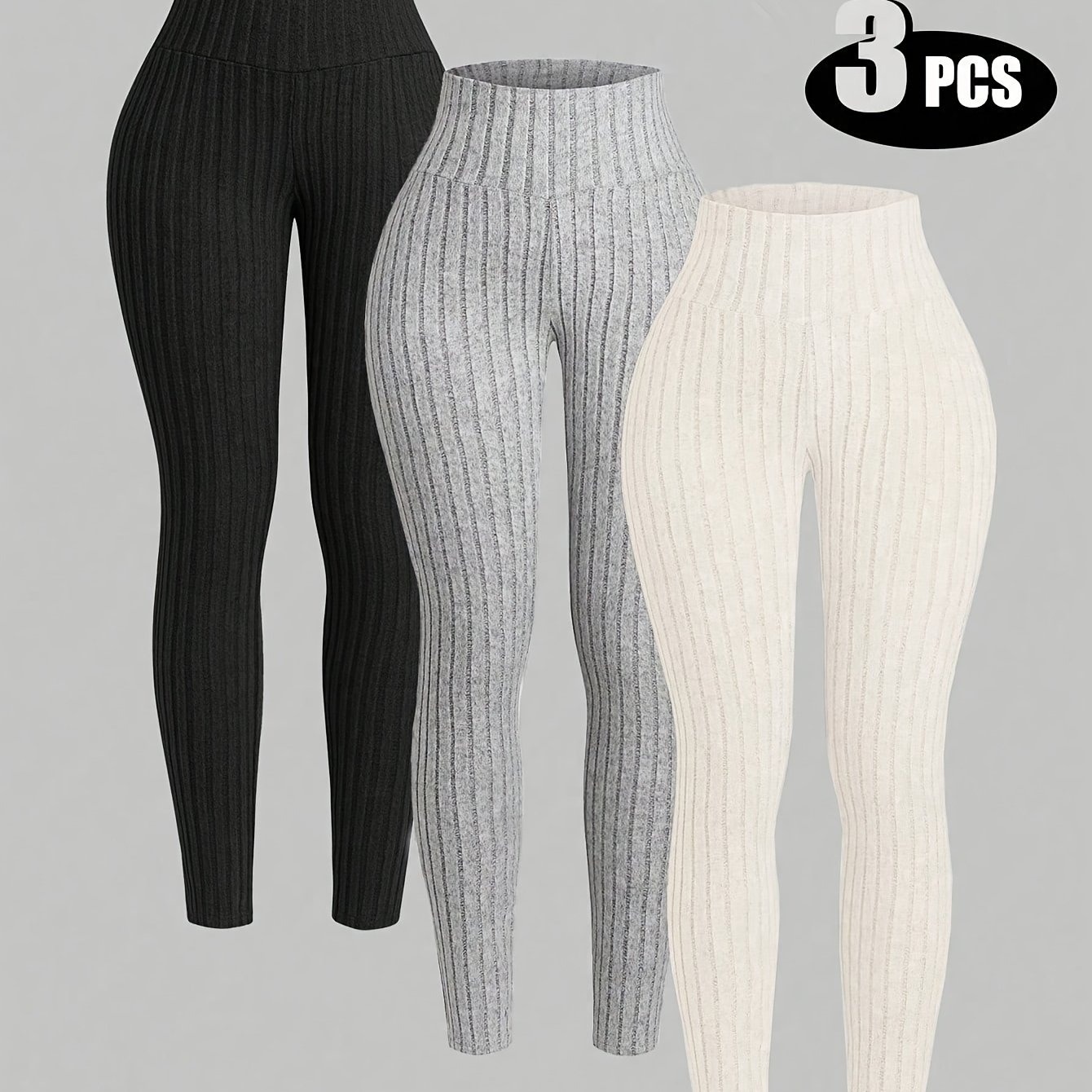 TEMU 3pcsss Set Of Women' Ribbed Leggings, Yoga, Running Athletic 3pcsss Set Women's Casual Leggings 3pcsss Set Tights