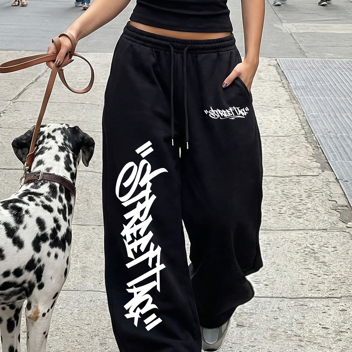 TEMU Women's Spring/summer "trendy Lettering" Pattern Style Drawstring Loose Fit Long Pants, And Comfortable Vintage Fashion Commuter Versatile Y2k