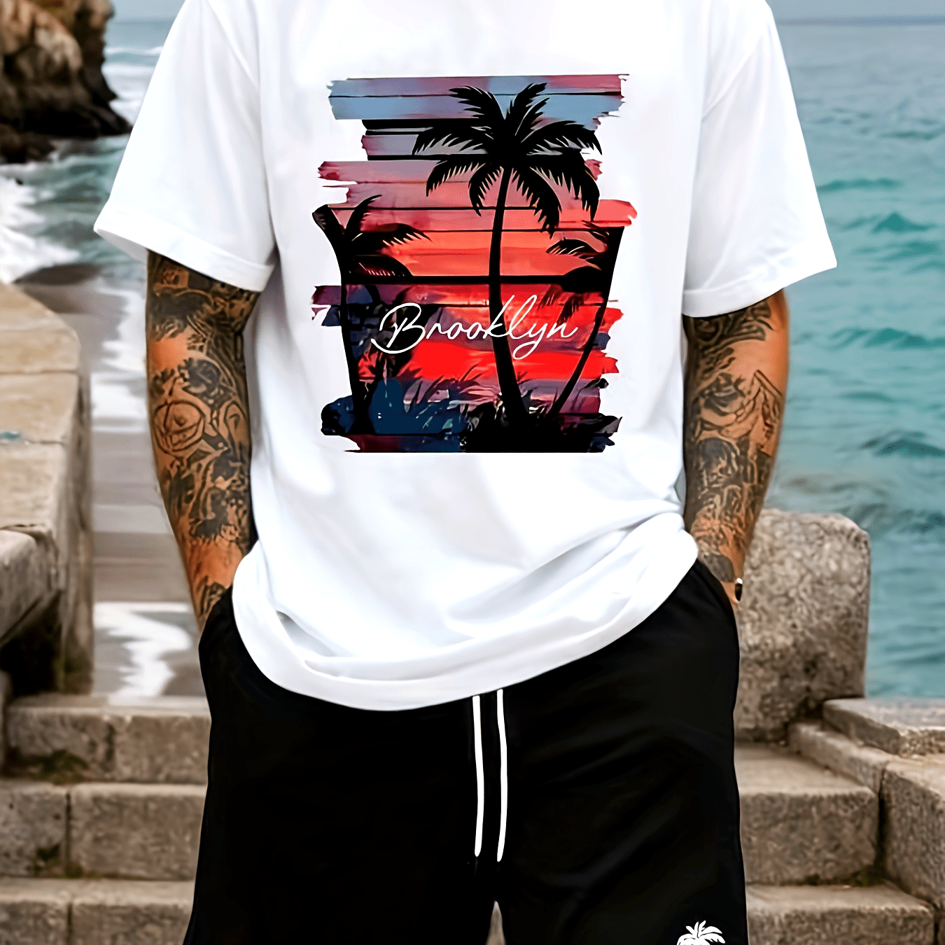 Image of Men's Oversized Short Sleeve T-shirt - Loose Fit Round Neck Casual Shirt With Chest Print, Suitable For - Wear, Machine Washable Minimalist For Everyday Layering & Lounge Outfits, Plus Size
