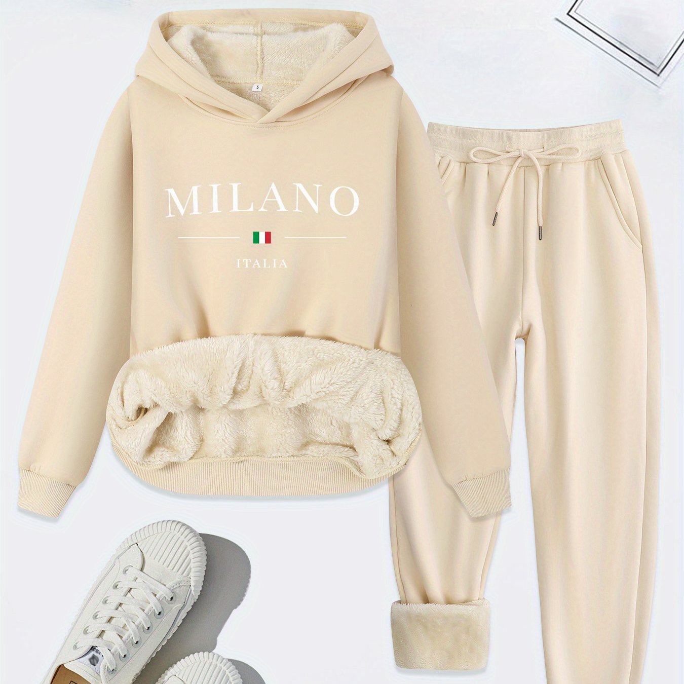 TEMU 2026 Nieuwe Dagelijkse Comfortabele Herfst Winter Casual Dameskleding Gemakkelijke City Text Element Print Fleece Verdikte Hooded Sweatshirt En