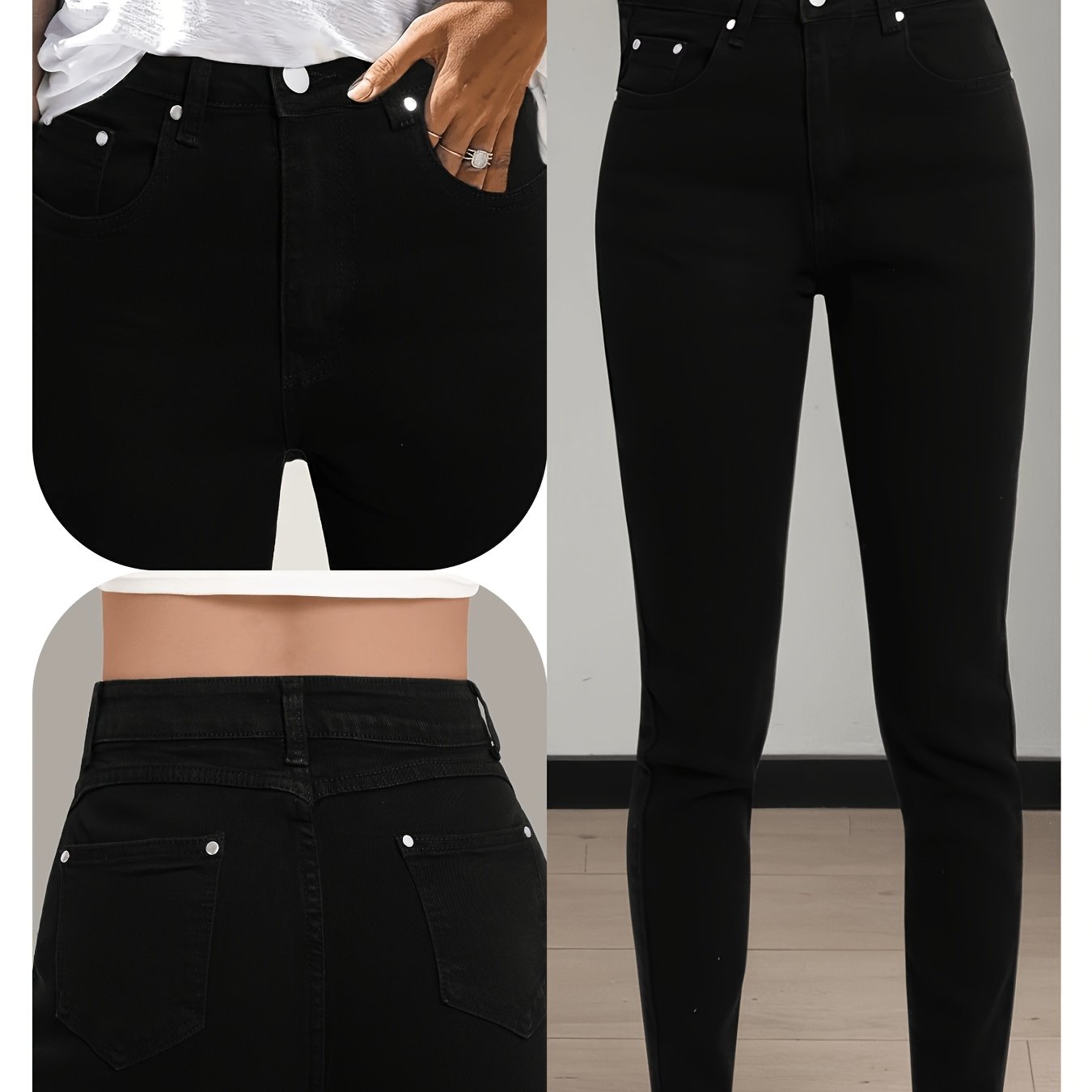 Women's Black Mid-waisted Stretch Jeans, Slim Fit Skinny Jeans