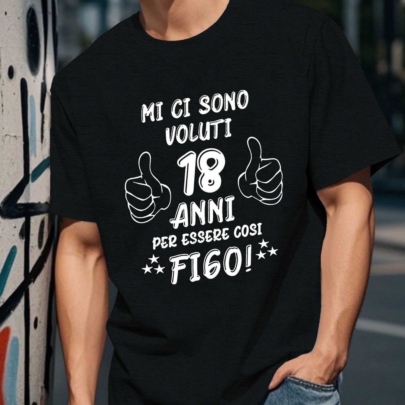 TEMU Maglietta 18 ANNI Divertente - Design con Testo e Pollice Su, T-Shirt Casual, Taglio Regolare, Lavabile in Lavatrice, per , Tessuto , Maniche