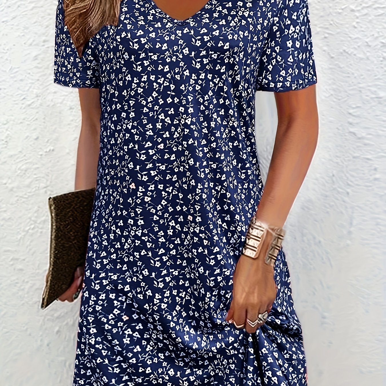 Plus Size - Plus Size - Spring/summer Floral Print V-neck Dress