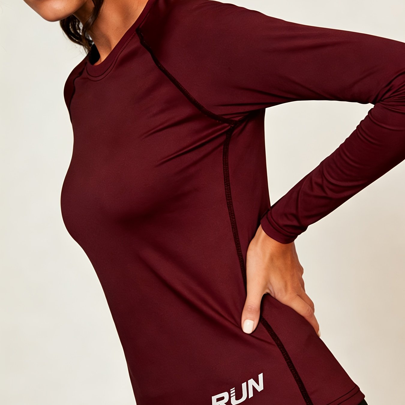 TEMU Women's Autumn/winter Round Neck Quick-dry Yoga Top, Breathable Running And Fitness Apparel, Printed Raglan Long Sleeve Training Top