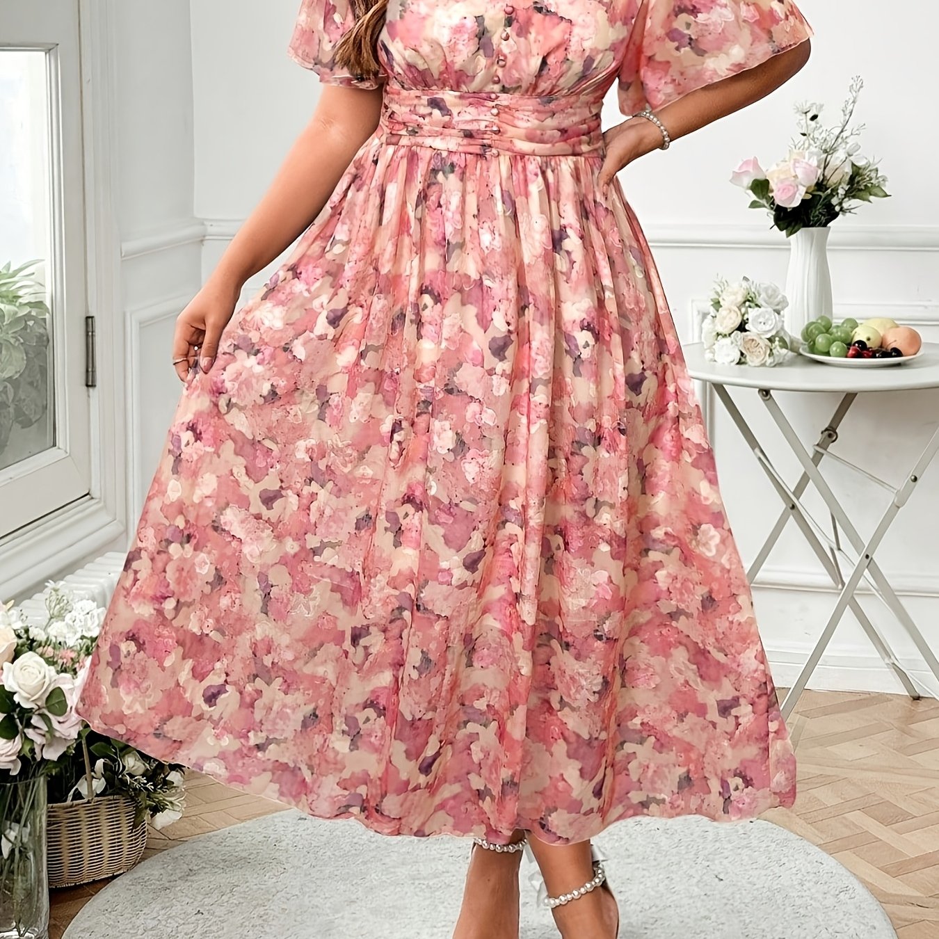 TEMU Plus Size - Women's Spring Summer Fashion Casual Elegant Chiffon Dress