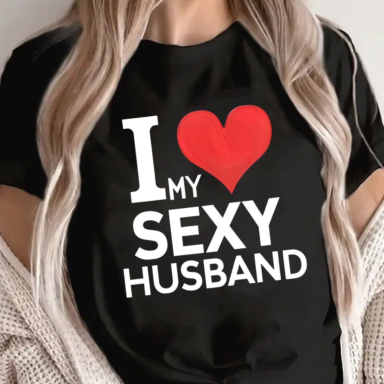 TEMU Women's Casual Round Neck T-shirt With I My Sexy Husband Print, Short Sleeve, Fit, Ideal For Daily Wear Or Gifts