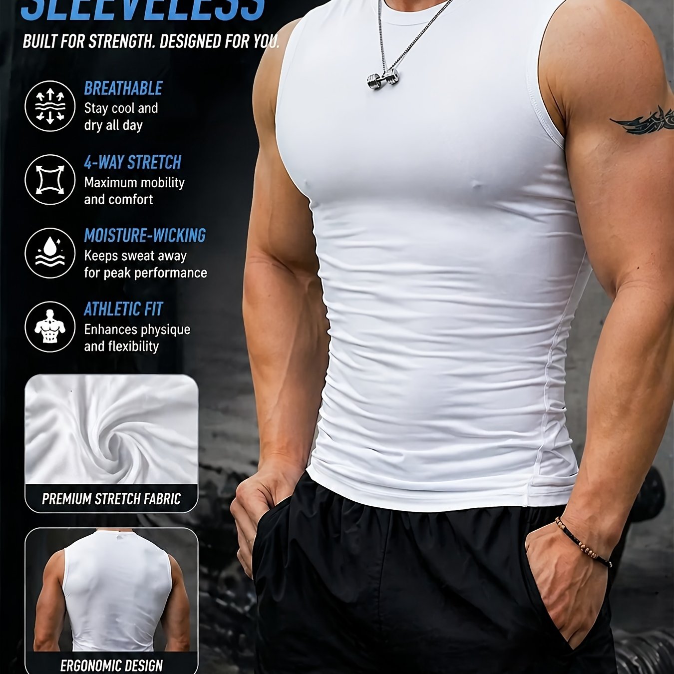 Image of Solid Color Sleeveless Vest, Men's Comfortable Fitness Vest