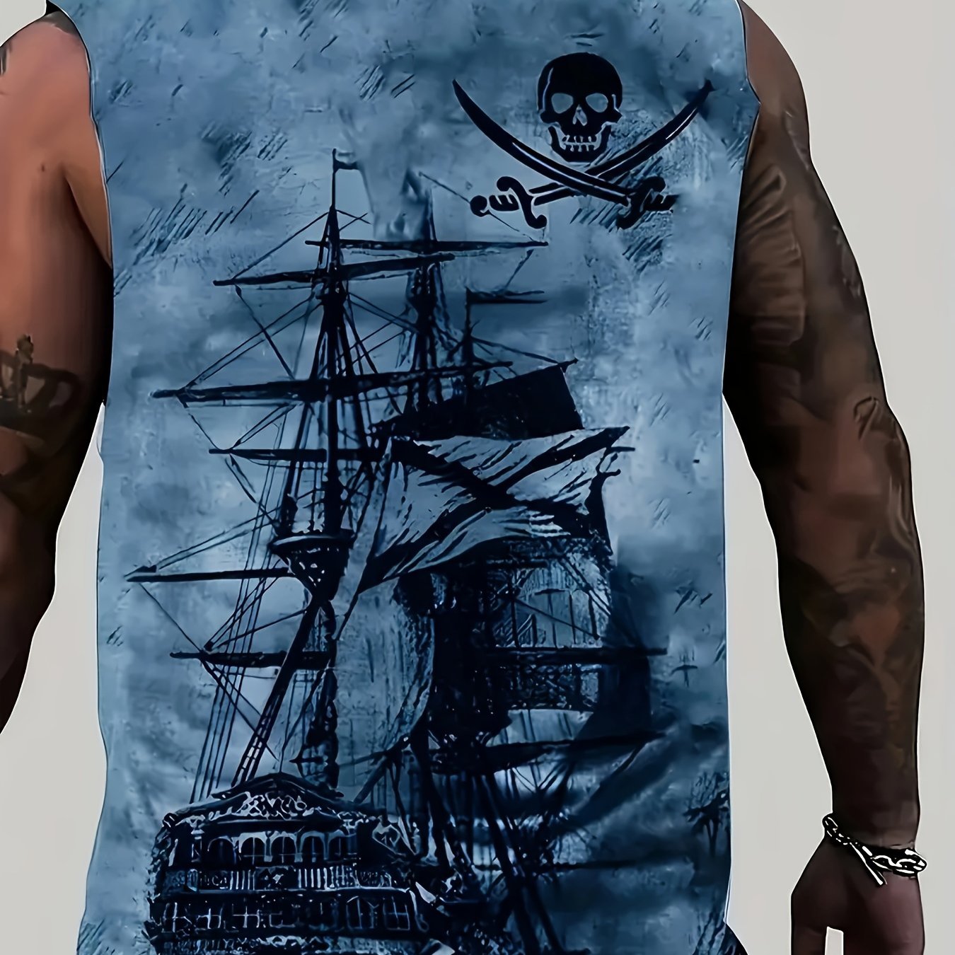 TEMU Men's Printed Graphic Summer Sleeveless Top, Breathable Mesh, Street Style Sleeveless Vest, Printed Design-not Textured, Plus Size
