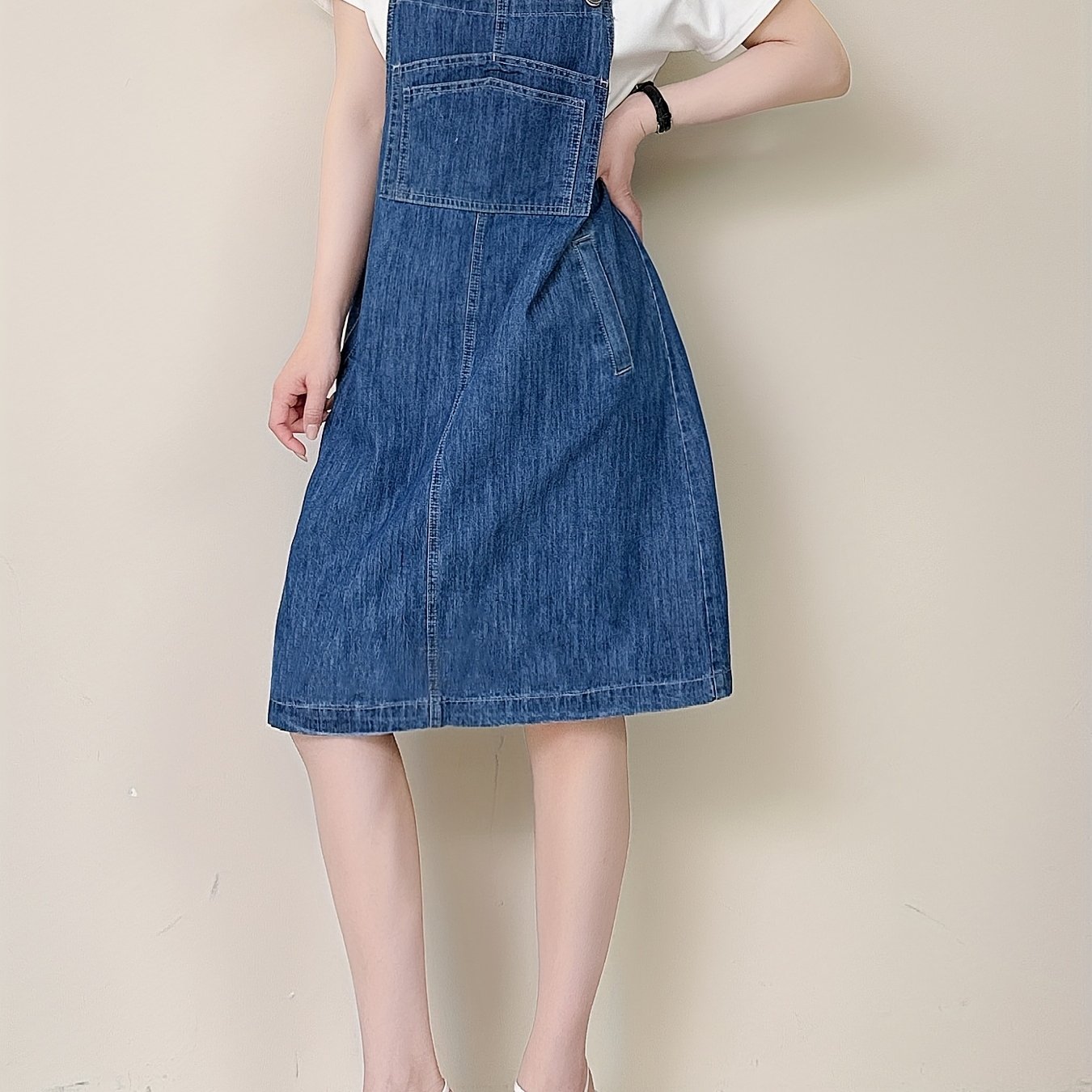 Women's Casual Light Weight Denim Overall Dress For Spring And Summer - Adjustable Straps, Wide Leg, Sleeveless, Machine Washable, Denim Dress With Pockets