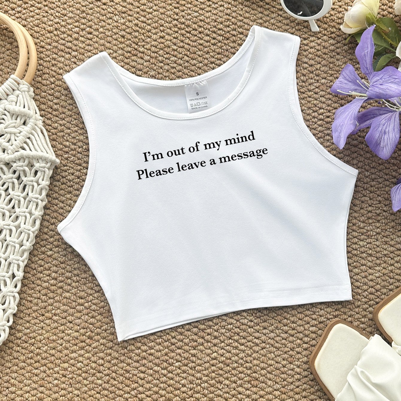 TEMU I'm Please Leave A Message Print Crop Tank Top, Sleeveless Casual Top For Summer And Spring, Women's Clothing