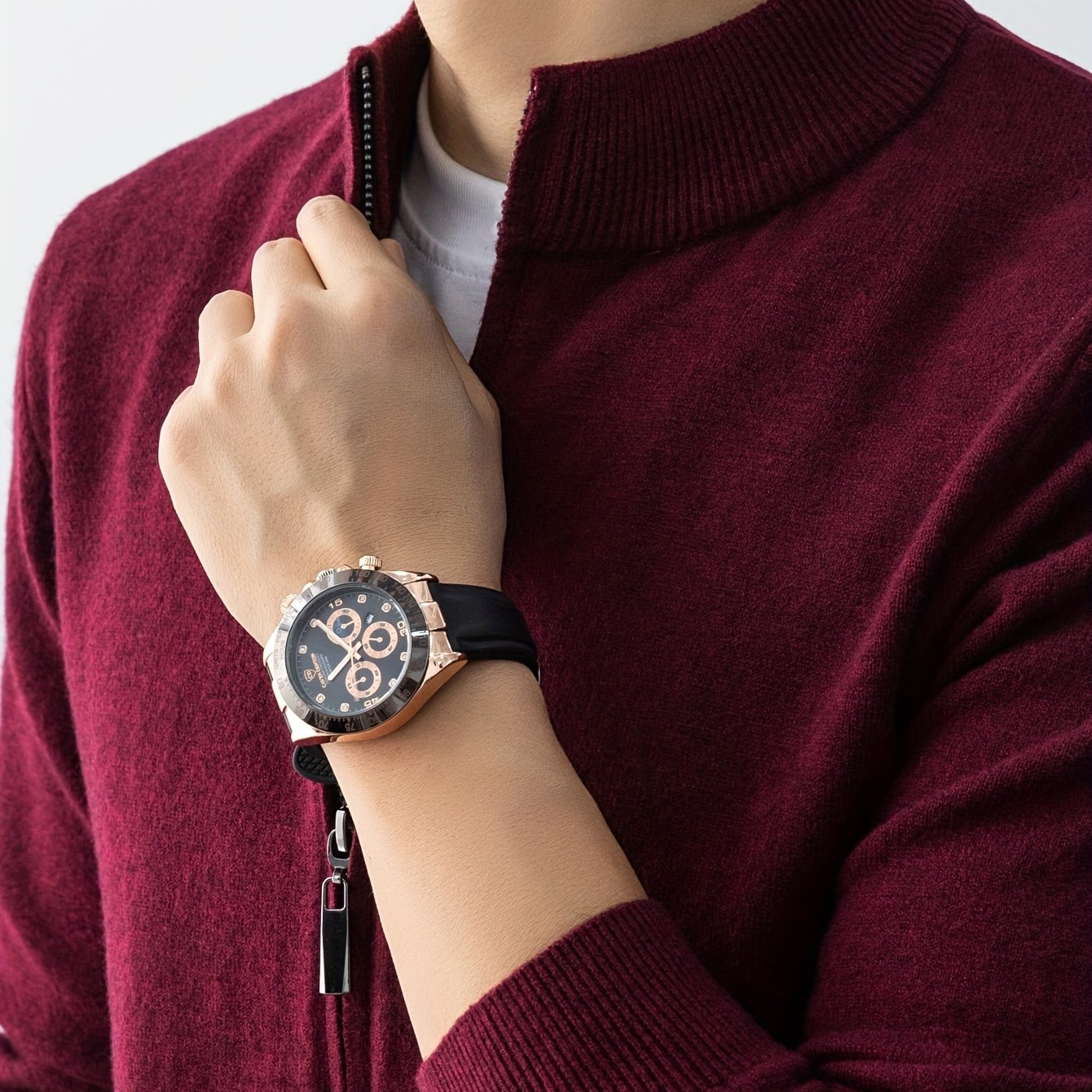 TEMU 2025 New Christmas Gift Men's Zipper Knit Cardigan Jacket For Outdoor Casual Gatherings, Wearable , Autumn, And Winter, Wool Blend Material
