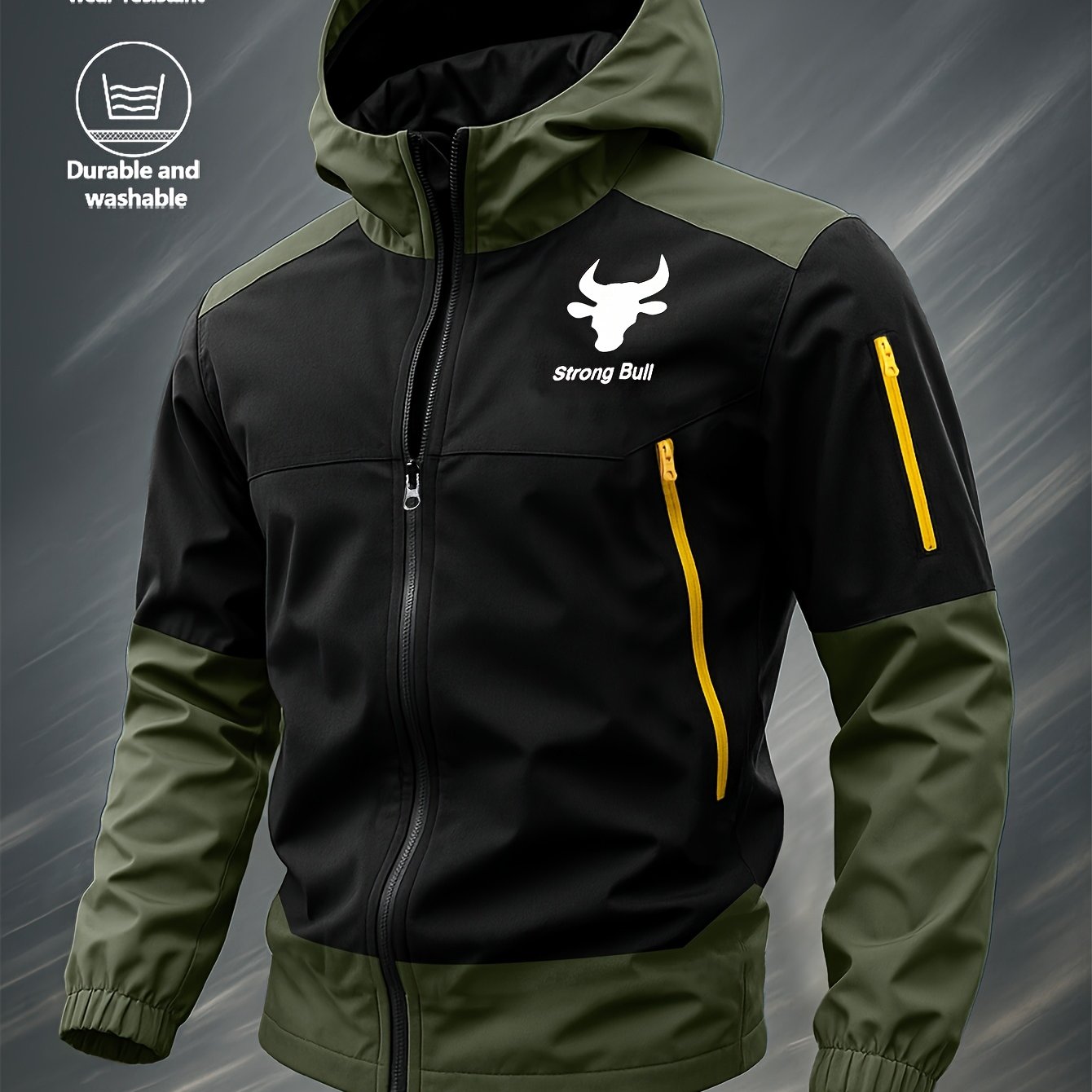Men's Hooded Elastic Jacket With Multi-, Practical, Animal And Letter Print, Color Block, A Must-have Fashion Item For , Jk1859