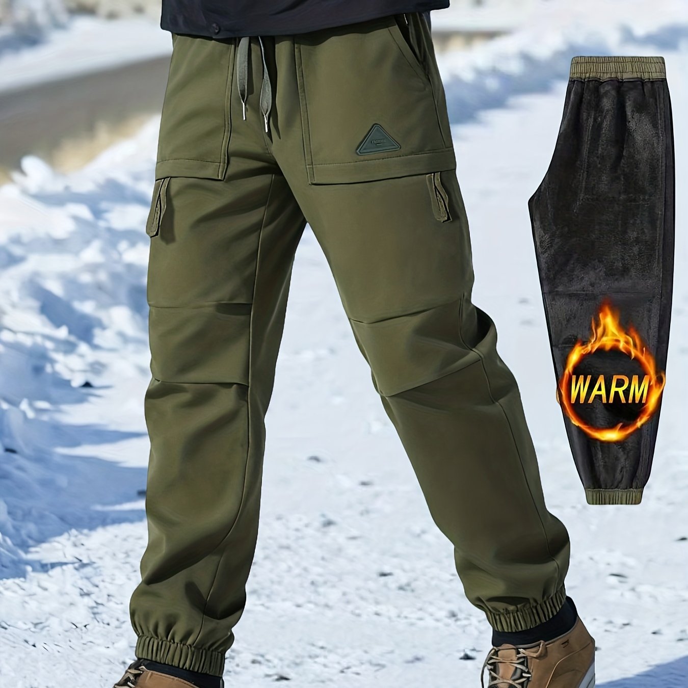 TEMU Men's Autumn/winter Outdoor Casual Pants, Men's Autumn/winter Hiking Pants, -lined Thickened Sports Thermal Casual Long Pants, Drawstring Cargo