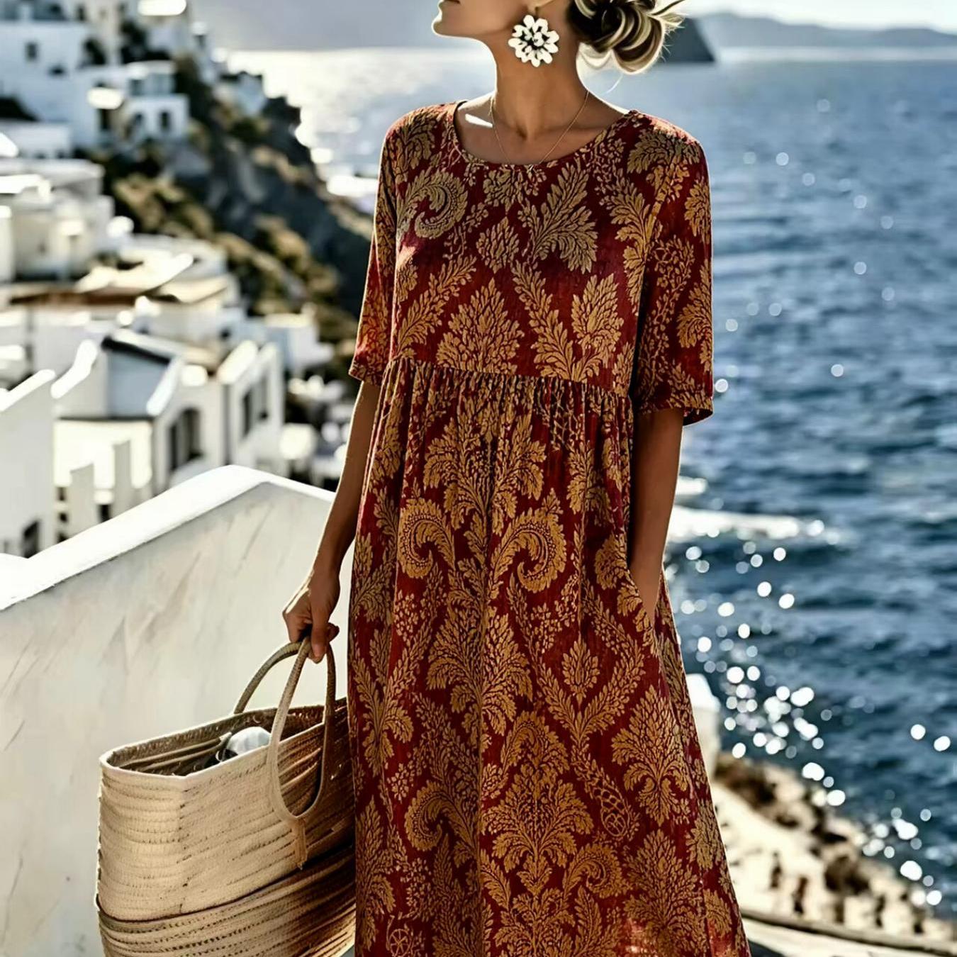 Image of Women's Summer Dress Vintage Paisley Print Bohemian Style Casual Resort Style Fashionable And Elegant Machine Washable Suitable For Daily And Commuting The For Gifts