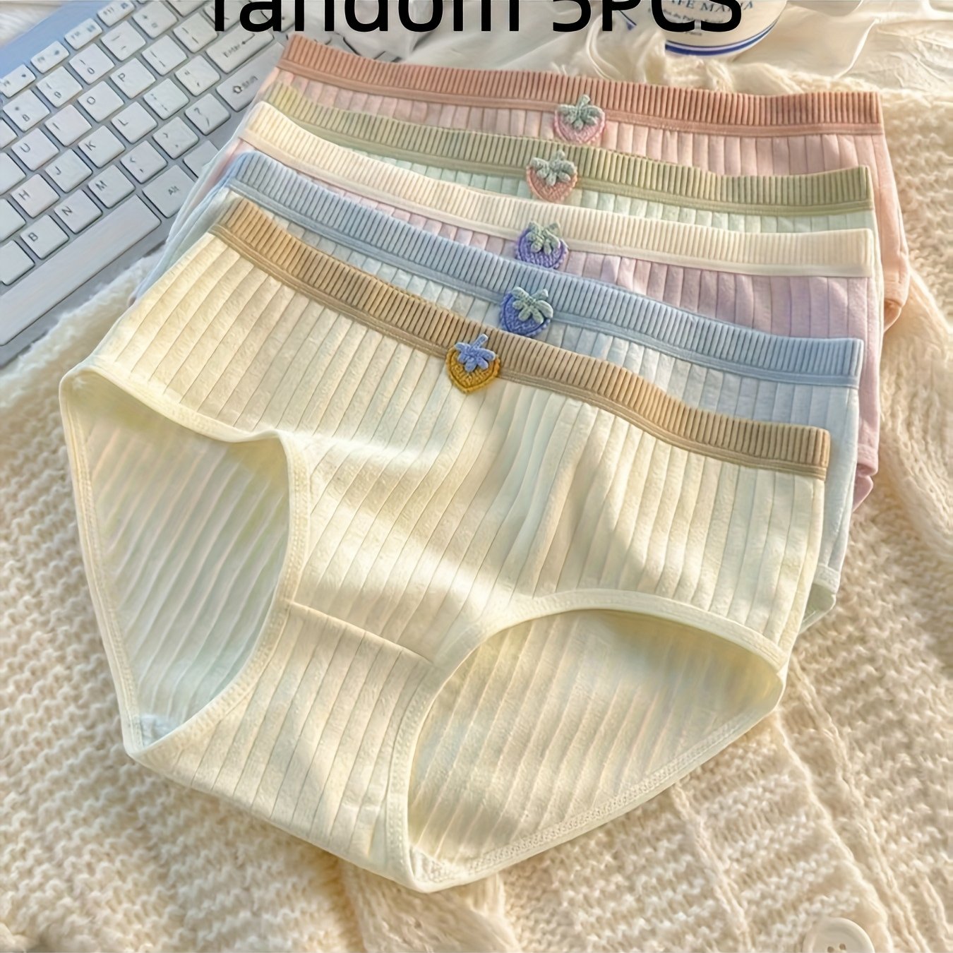 Image of 5 Pairs Of Random Color 's Panties, Girly-style Cute Triangle Panties, Solid Color Easy Comfortable Breathable Elastic Panties, Soft Mid-rise Panties