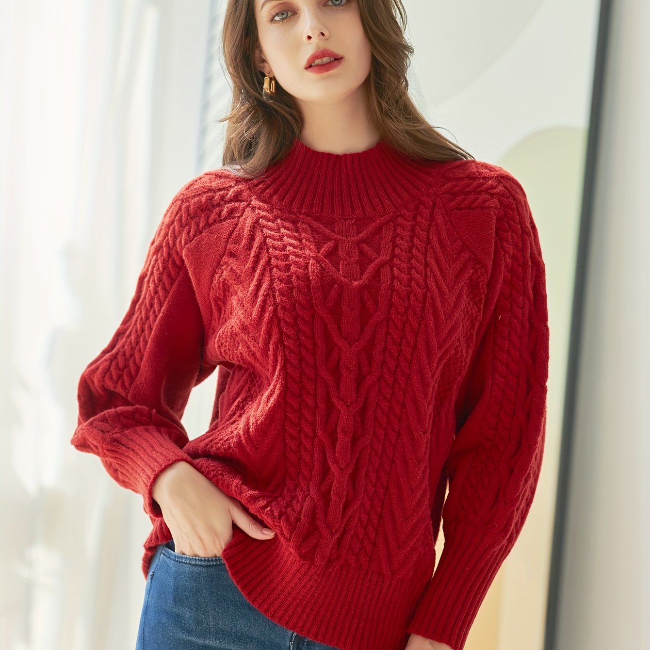 Funnel-neck cable-knit sweater, Contemporaine, Shop Women's Turtlenecks  and Mock Necks