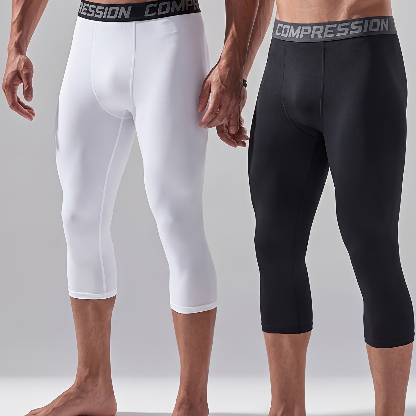 E-shop 2-teiliges Herren Sport Cropped Hose, professionelle Kompressions-Fitnesshose, Basketball Lauf-Training Leggings, hochelastische,