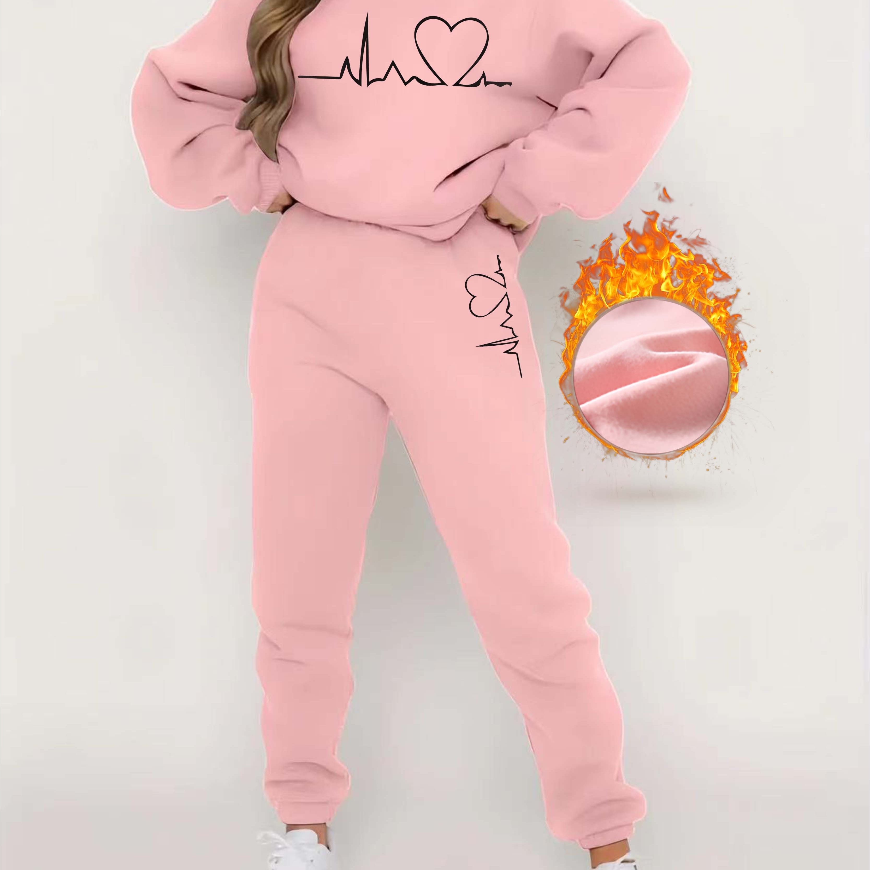 TEMU 2pcs Women's Warm Casual Set With Round Neck, Line Pattern Casual Long-sleeve Top And Pants, Women's Casual