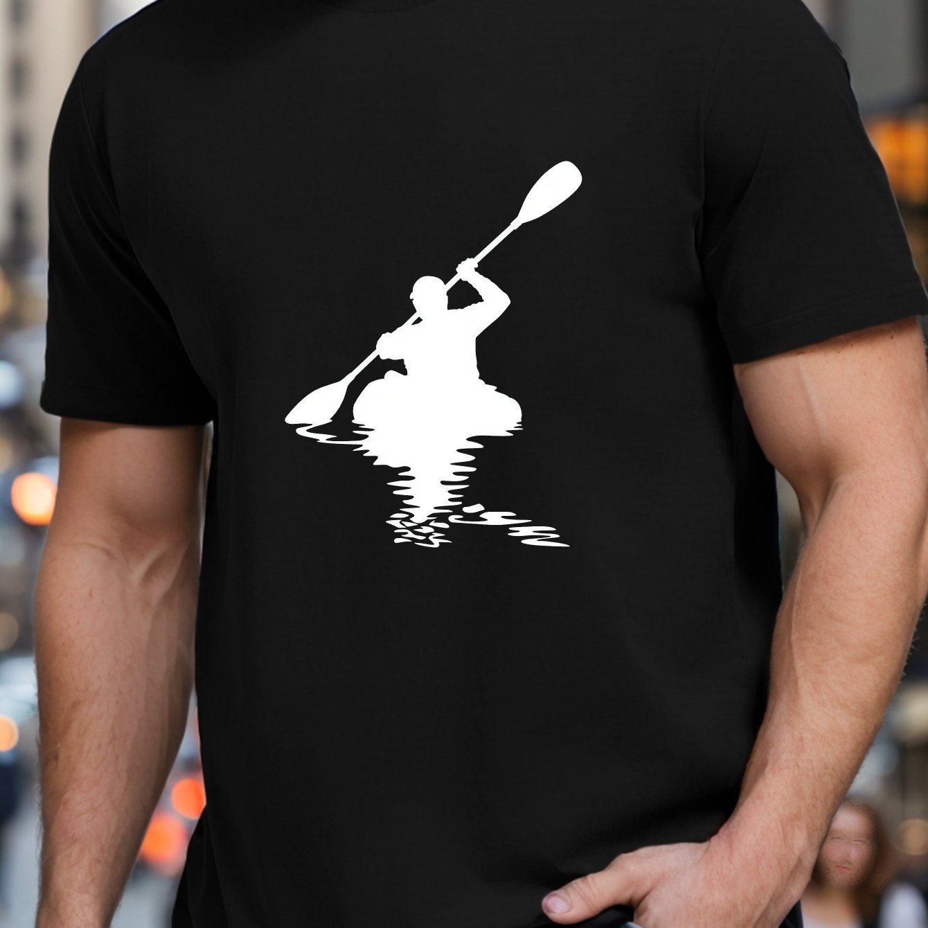 TEMU Men's Kayaking Silhouette Print Short Sleeve T-shirt, Summer T-shirt Top