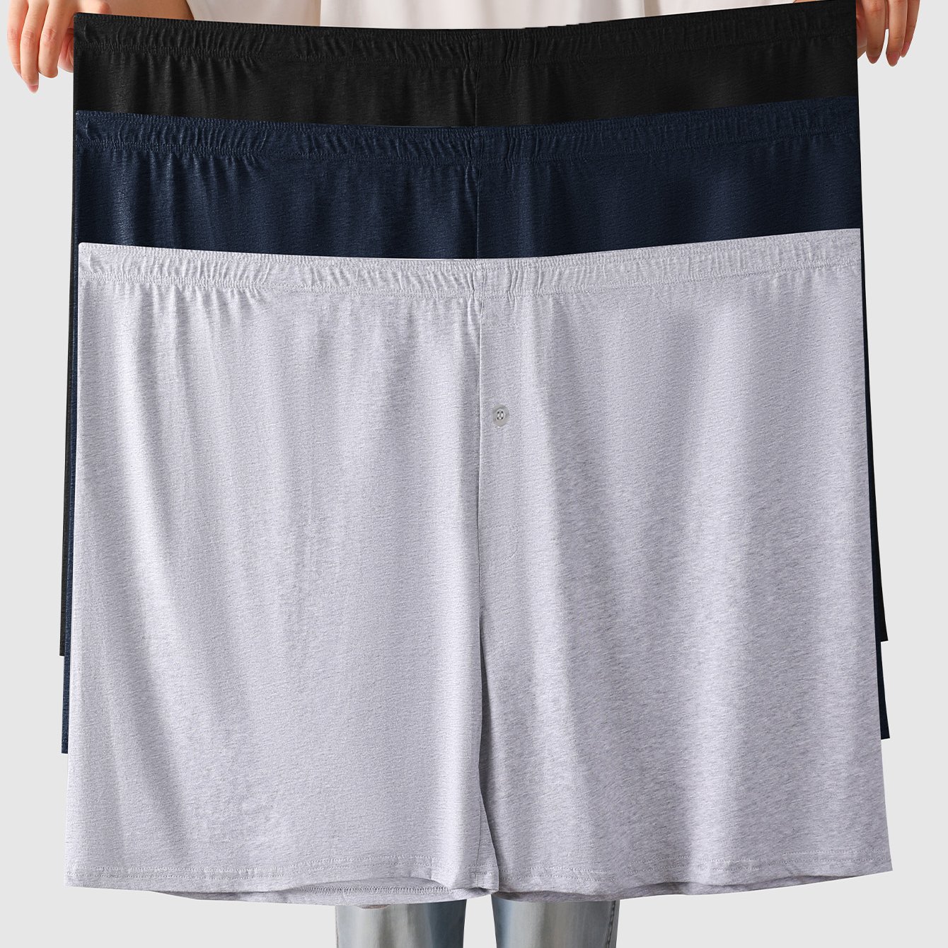 Image of 3pcs Biweier Men's Large-sized Pure Cotton Shorts With Button Doors, Soft And Skin-friendly, Loose Pants, Suitable As Gifts For Men's Wardrobes, Ideal For And Use, Plus Size