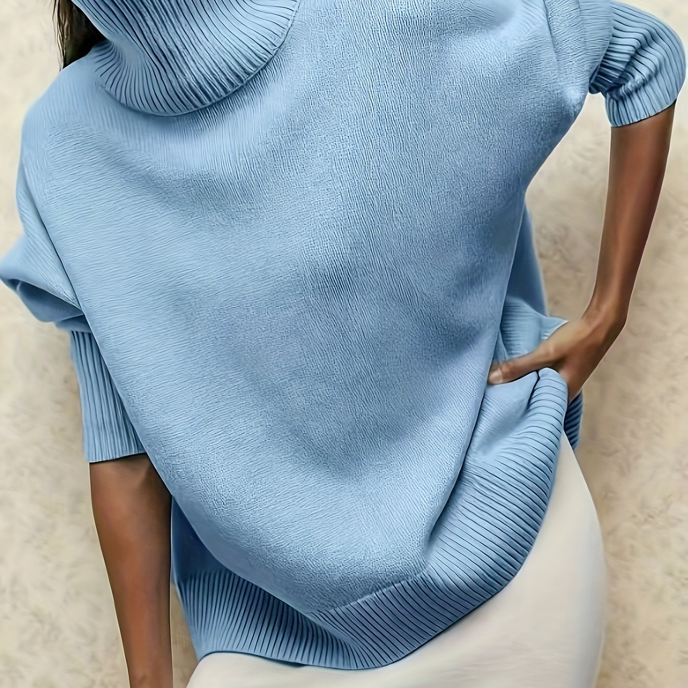 High-neck Drop-shoulder Long Sleeve Temperament Loose Sweater