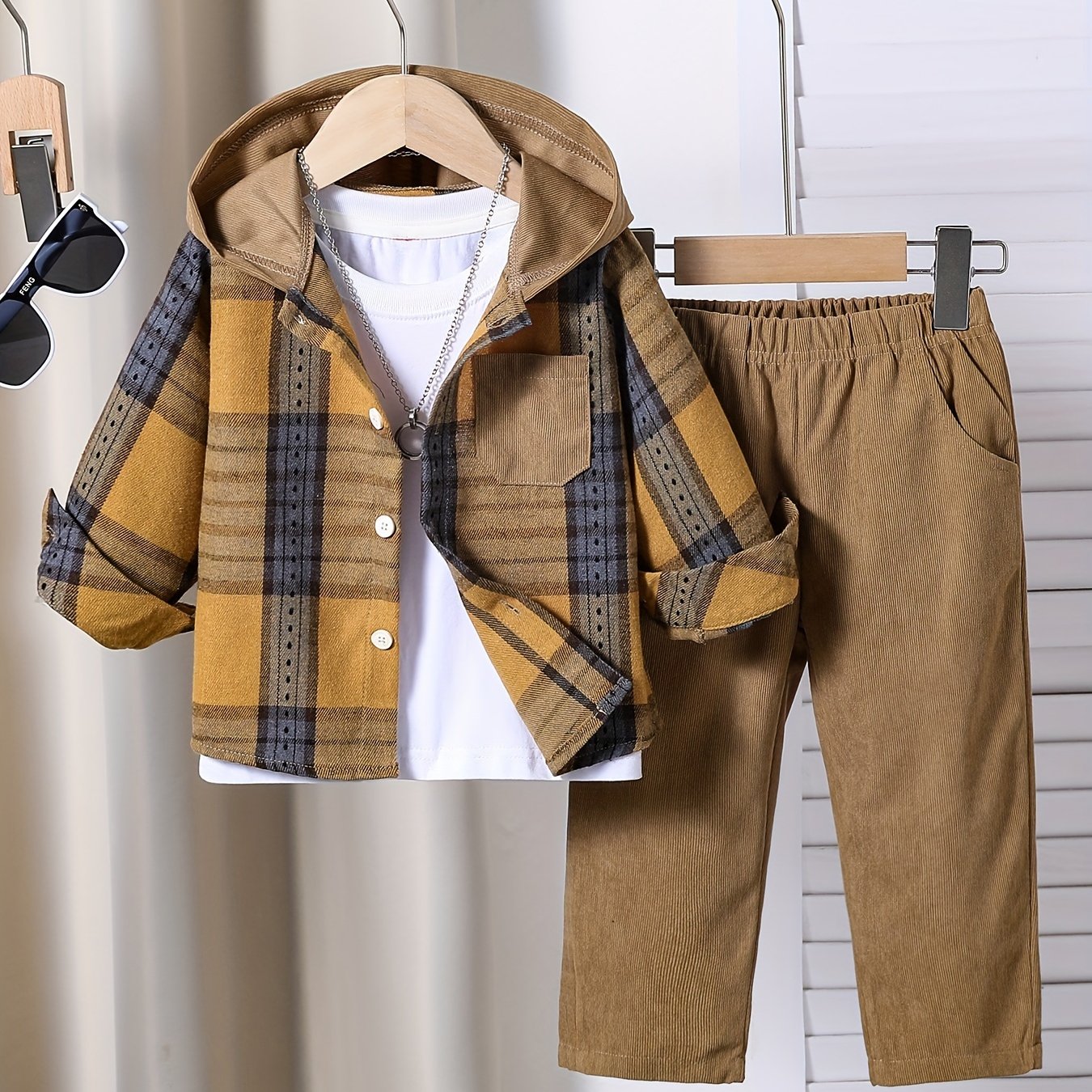 Image of Boys' Autumn/winter Set New Arrival Fashion Casual Long Sleeve Shirt And Trousers Two-piece Set