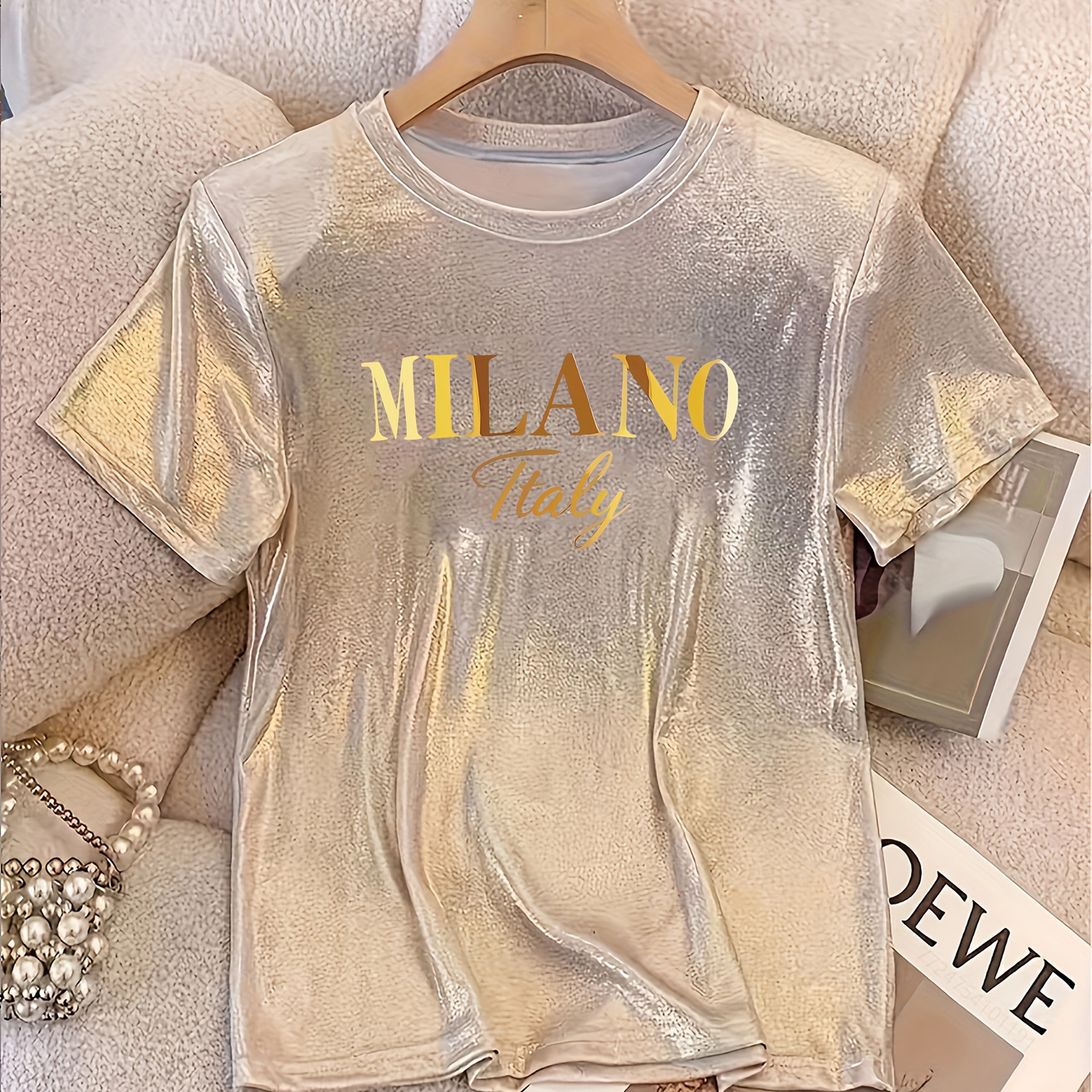 E-shop Grafik Sparkle Princess T-Shirt für Damen - Lässiger Rundhalsausschnitt, dehnbar, maschinenwaschbar - für Frühling/Sommer/Herbst