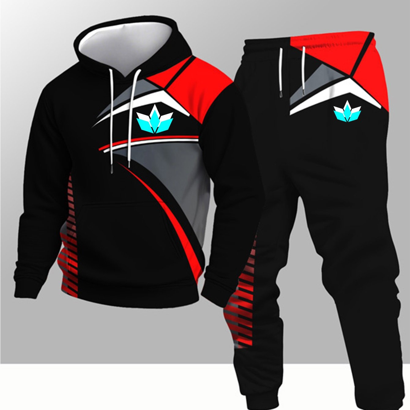 TEMU Spring And Autumn Season Fashion Pattern Print Spring Autumn Trendy Hooded Sweatshirt 2pcss Set Outdoor Set, Men's 2pcss Set, Casual Sports Set