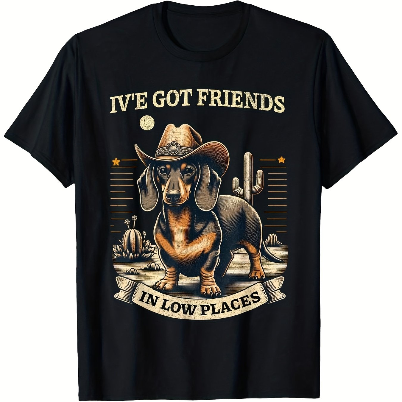 TEMU Got In Low Places Funny Dachshund Cowboy Fashionable Men' Soft Breathable Moisture-absorbent Men's Gift - Unisex Holiday Gift Casual Outing 2026