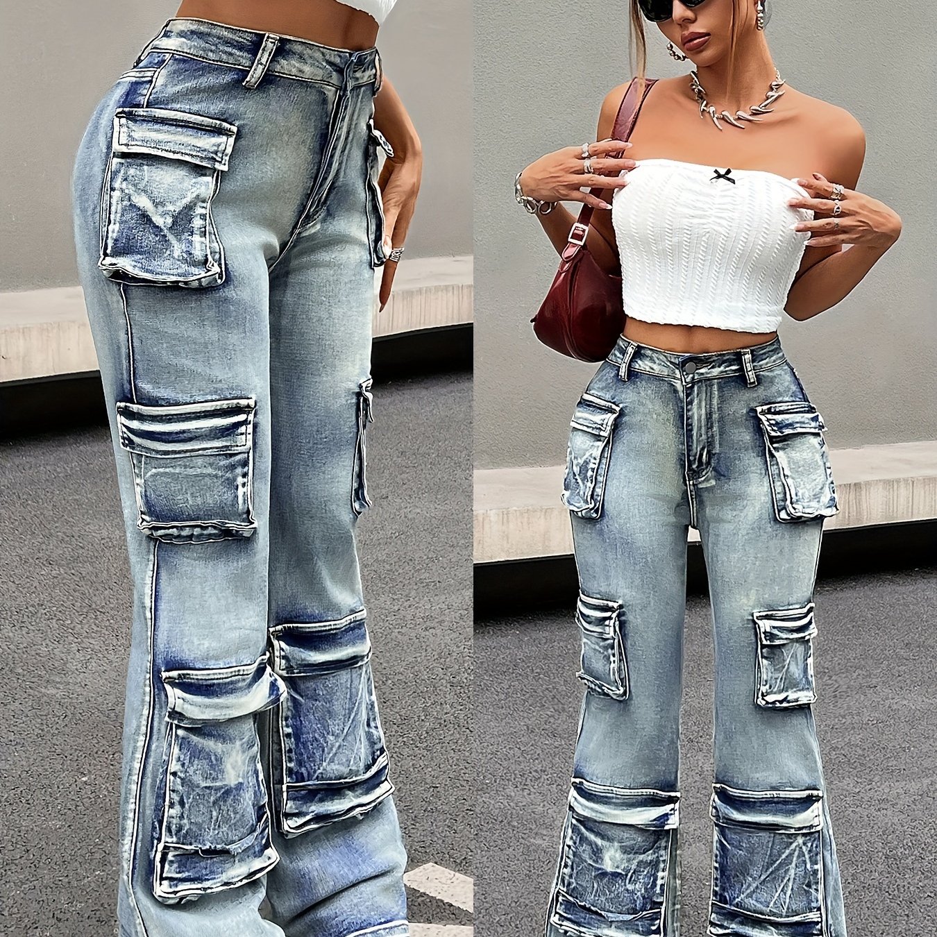 Women's Six-pocket Cargo Flare Pants
