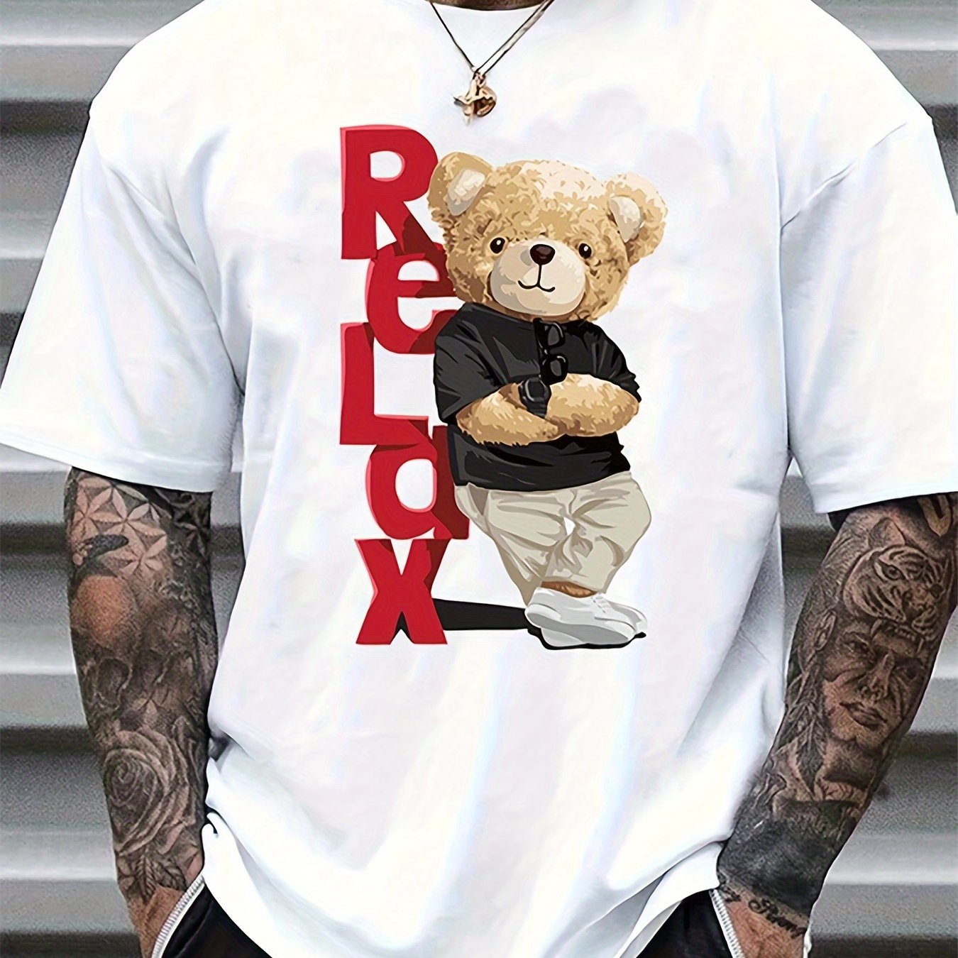 TEMU Men's Trendy Short Sleeve T-shirt - Comfortable Polyester , Round Neck, Machine Washable For Summer, Style, Conventional Version, Summer