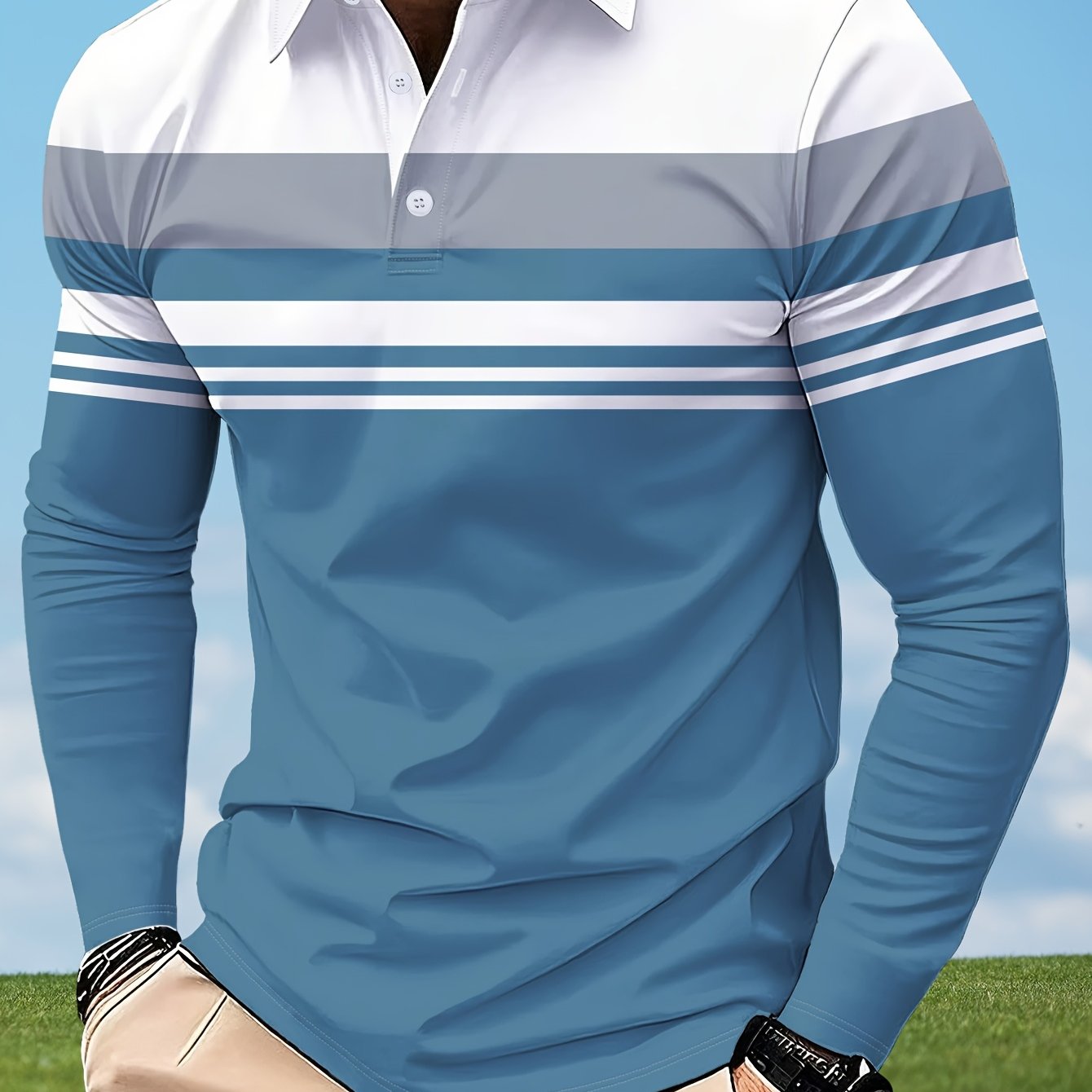 TEMU Men's Long-sleeved Shirt, , Collared Shirt, 3d , Everyday Striped Pattern, Suitable For All Adult Men And Teenage Boys.