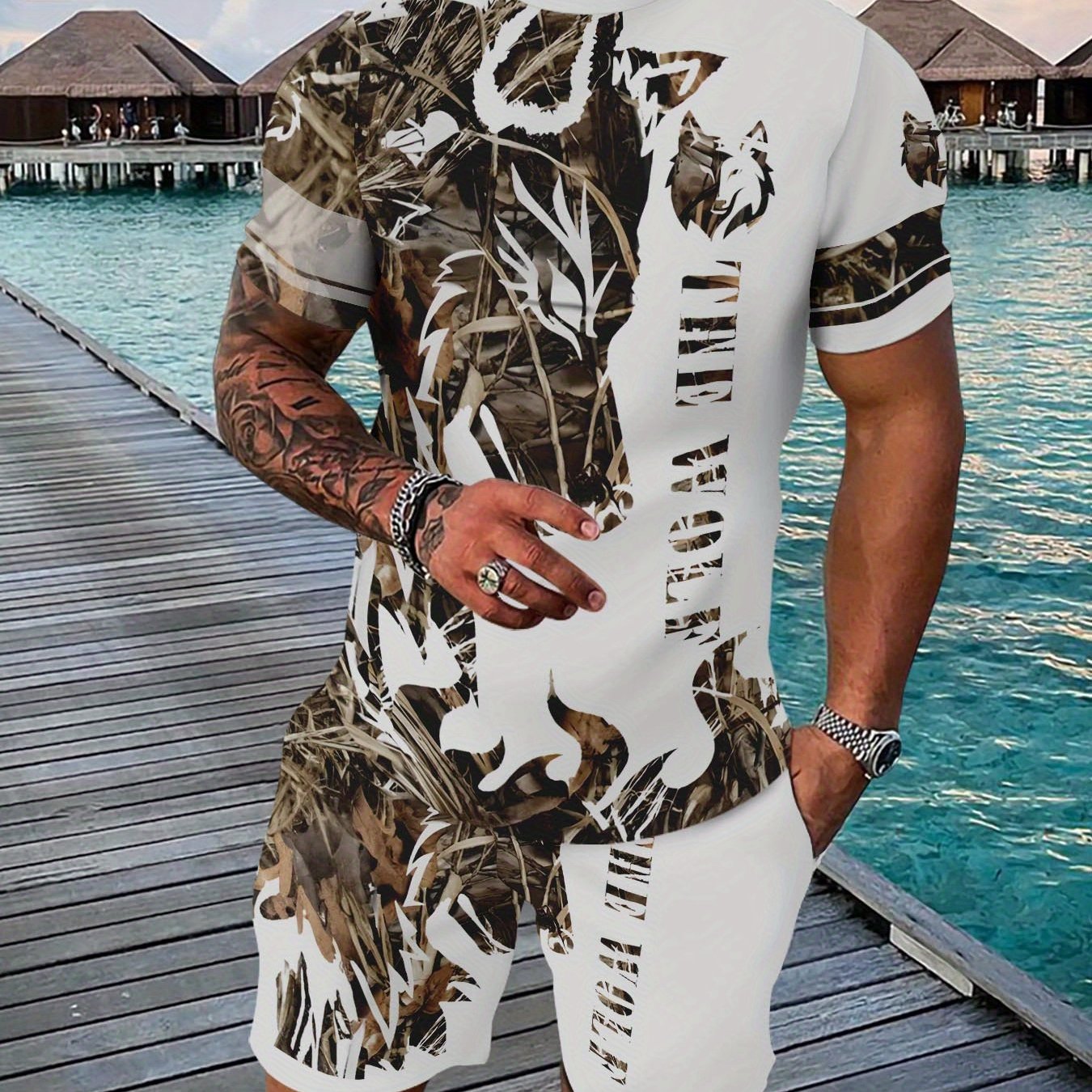 TEMU Casual Sports Suit Breathable Outdoor Casual Men's T-shirt And Five-pants Suit Summer 3d Printing Suit For Men And Adults