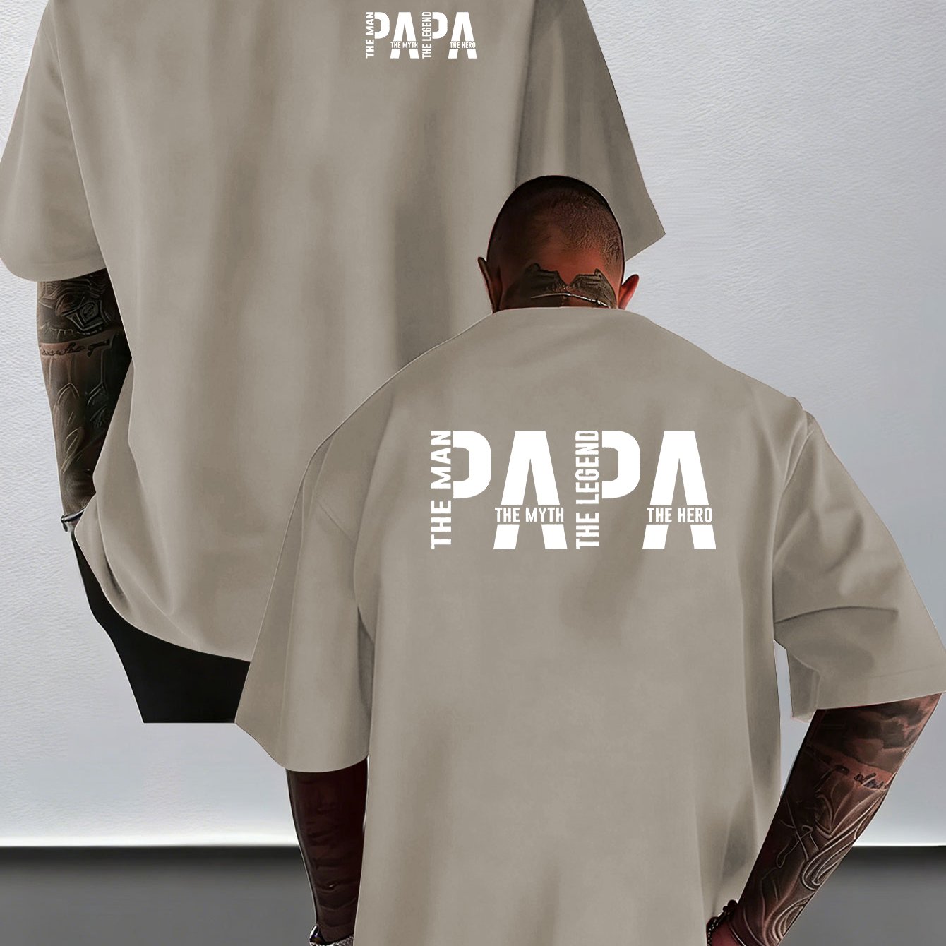 E-shop Herren T-Shirt mit PAPA-Schriftzug-Aufdruck – PAPA-Rücken- Vorderdruck, geeignet für Freizeitkleidung, Fitnessstudio, Outdoor | Kurzärmeliges