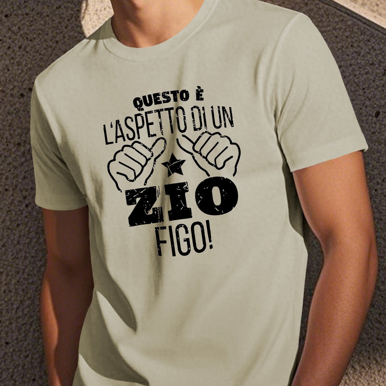 TEMU Men's Casual Summer T-shirt With Italian "la Di Un Zio " - Black, Short Sleeve, Round Neck, Lightweight Polyester, Regular Fit, Ideal For Warm